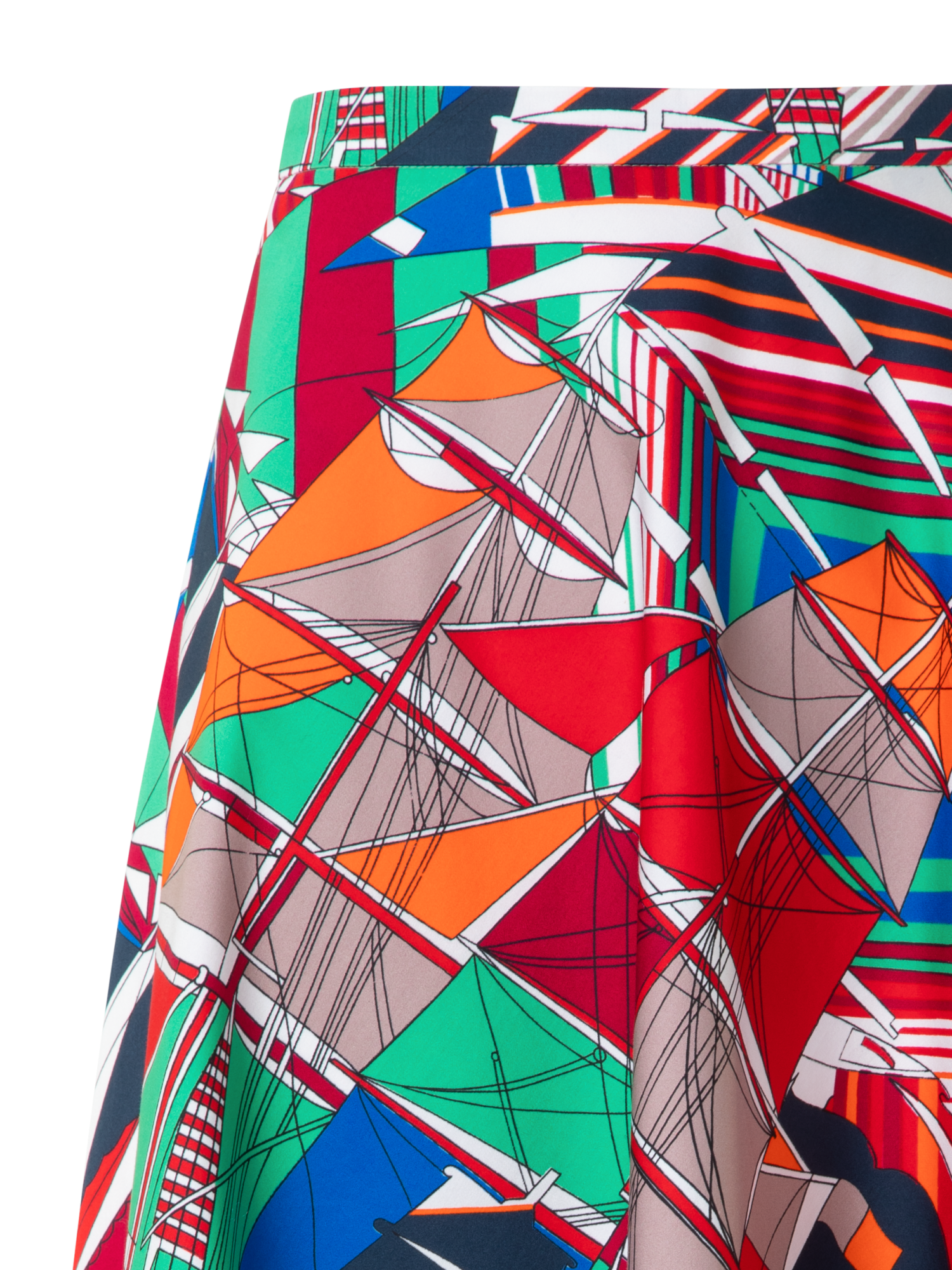 Designer Flared Cotton Midi Skirt with Sea Clipper Print - multicolor