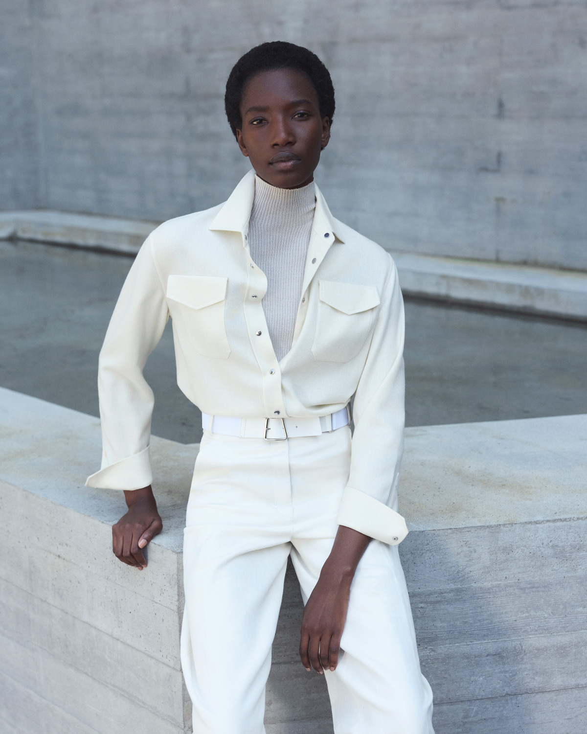 Designer Shirt Blouse in Panama Cashmere - neutral - ecru - white