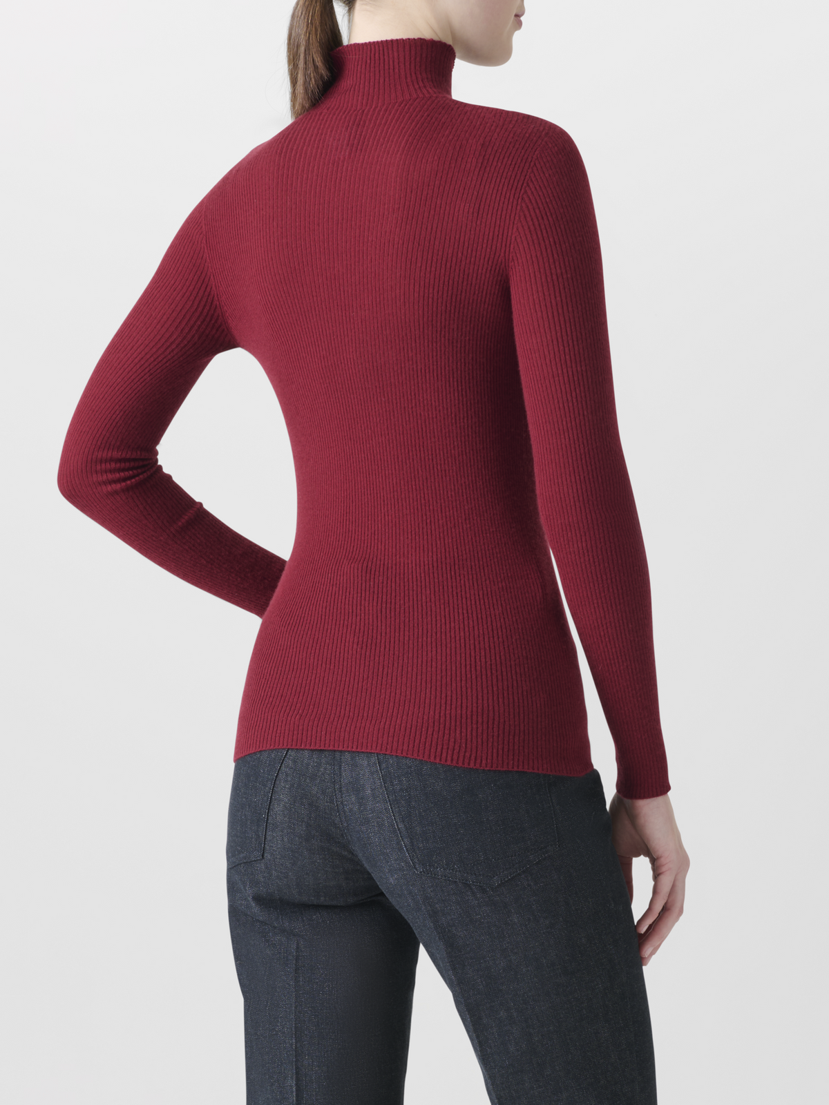 Designer Fine Rib Cashmere Silk Mock Neck Sweater - red #editorial