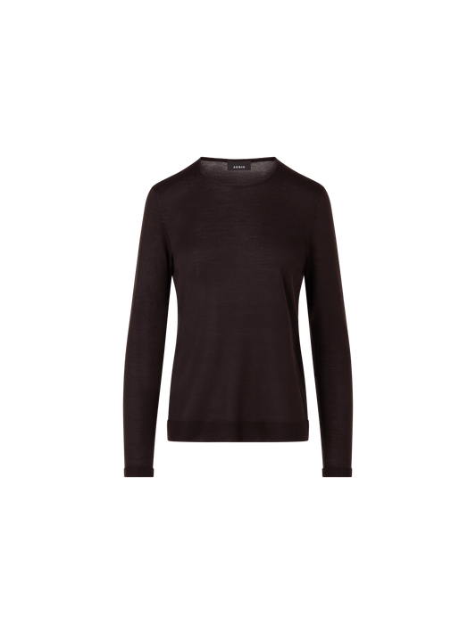 Designer Seamless Crew Neck Sweater in Cashmere Silk - brown