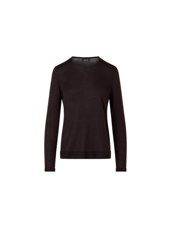 Designer Seamless Crew Neck Sweater in Cashmere Silk - brown