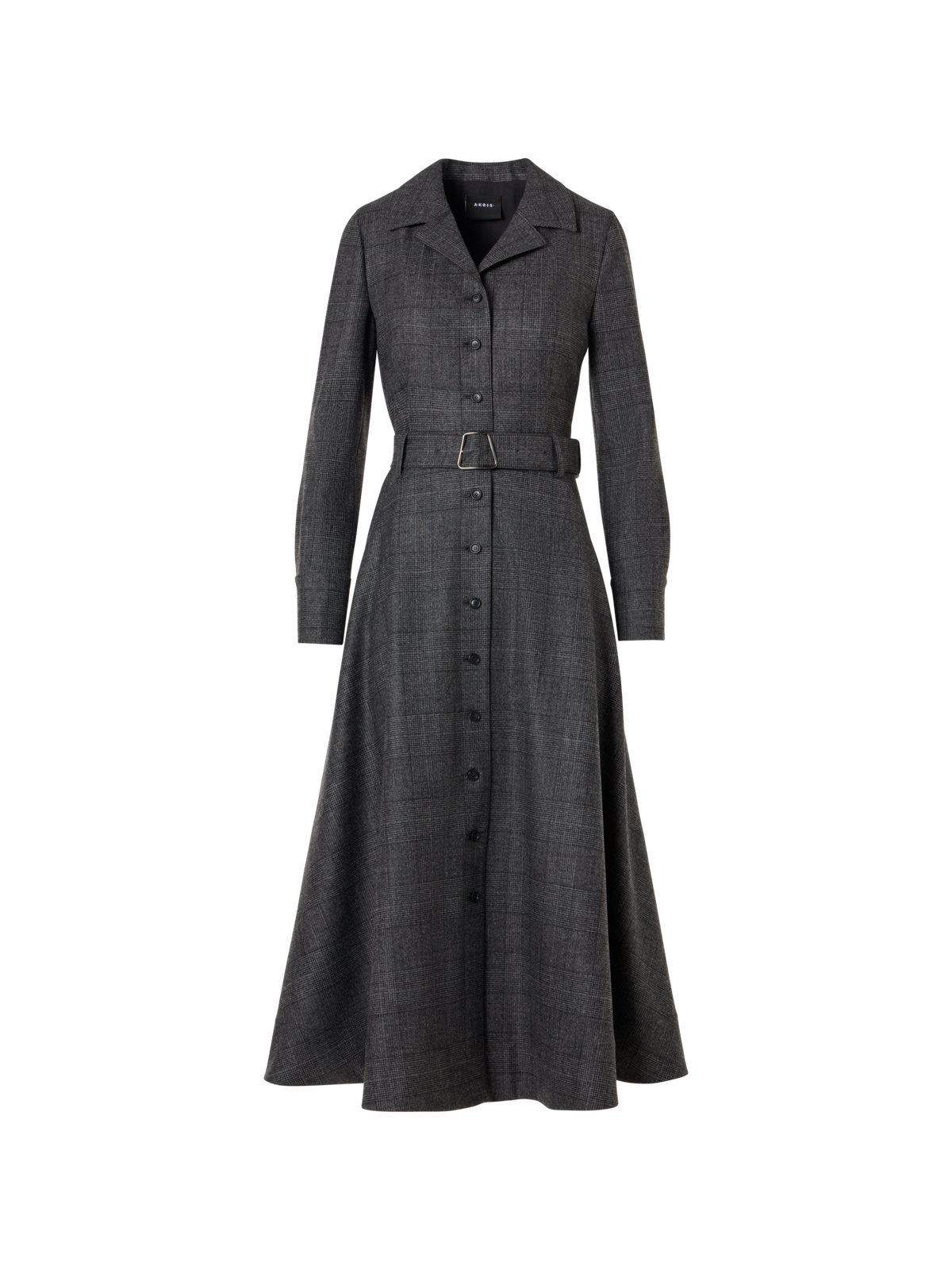 Designer Midi Dress in Prince of Wales Wool Flannel - black - grey - multicolor