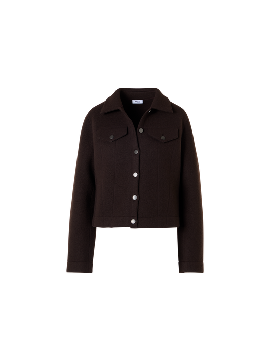 Designer Denim Style Jacket in Boiled Wool - brown
