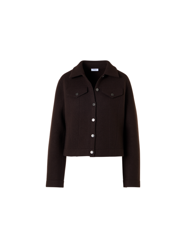 Designer Denim Style Jacket in Boiled Wool - brown