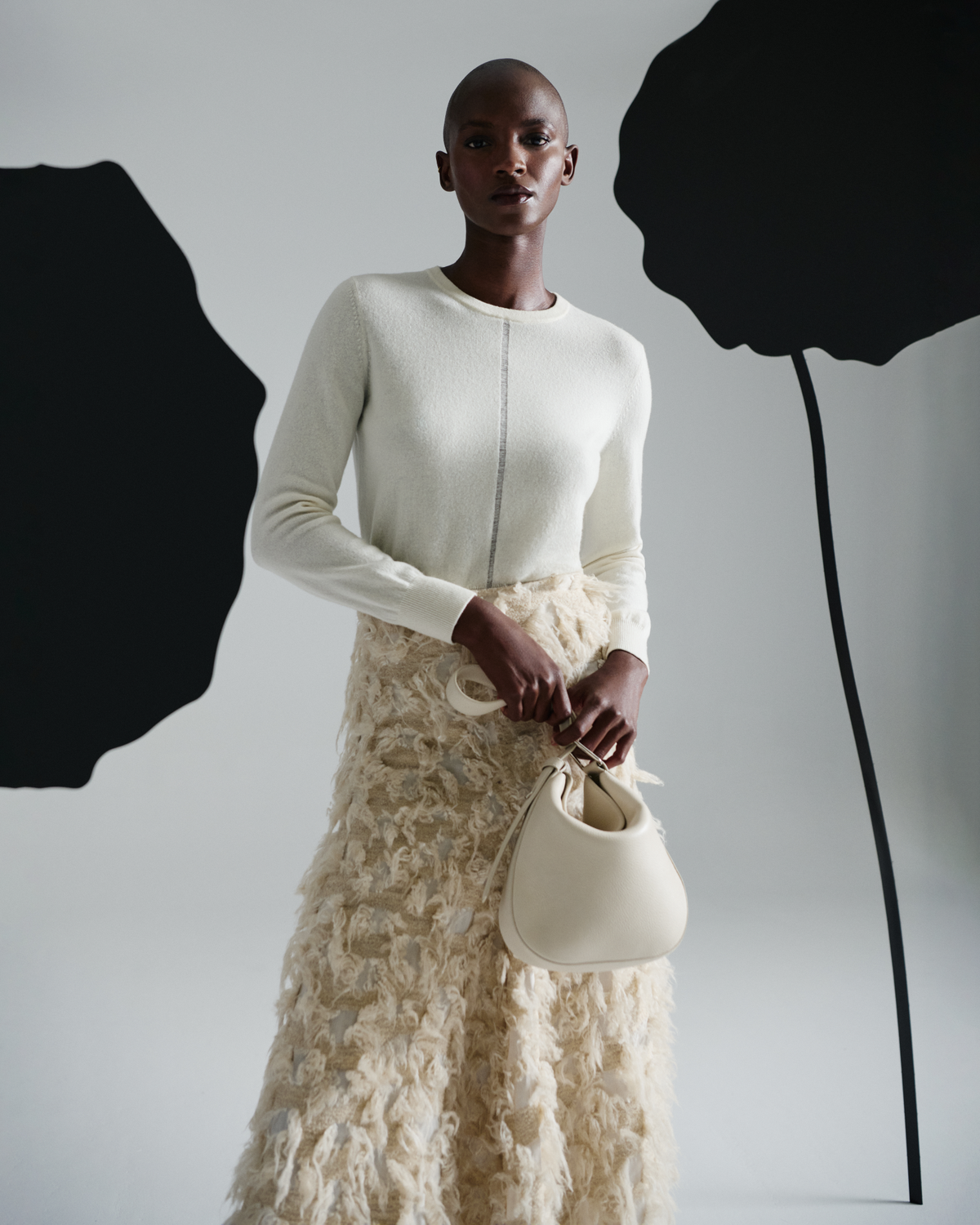 Designer Flared Midi Skirt in 3D Jacquard - neutral - pastel - beige #editorial