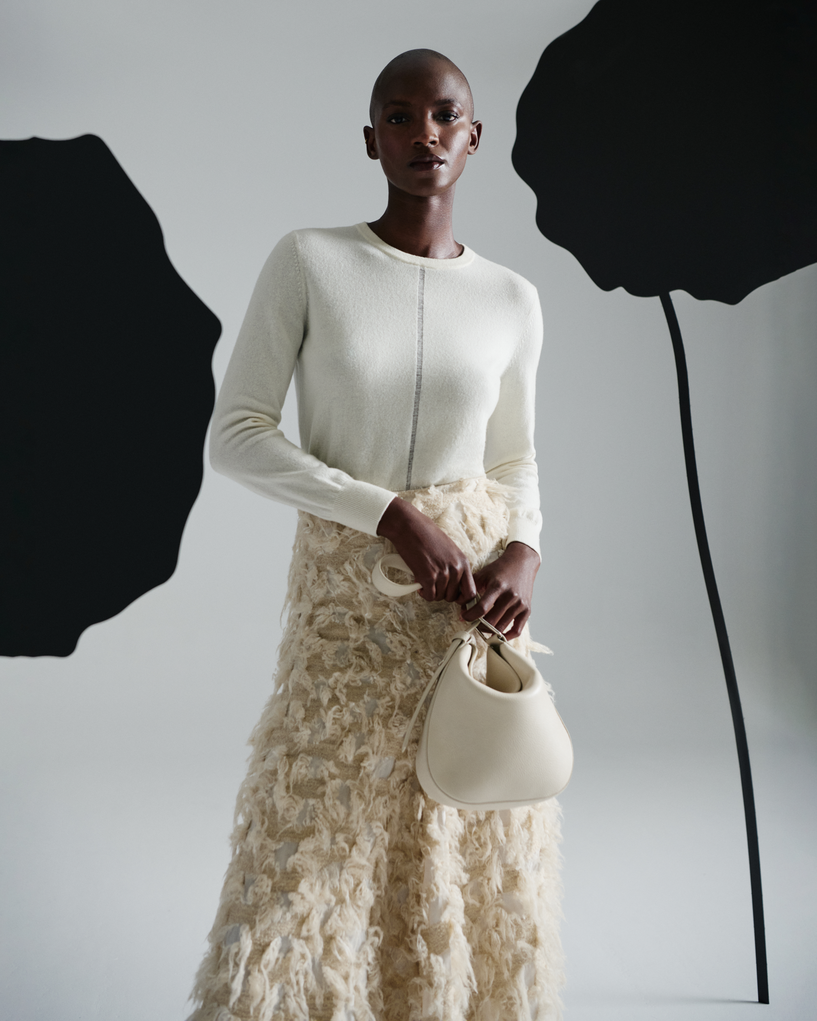 Designer Flared Midi Skirt in 3D Jacquard - neutral - pastel - beige 