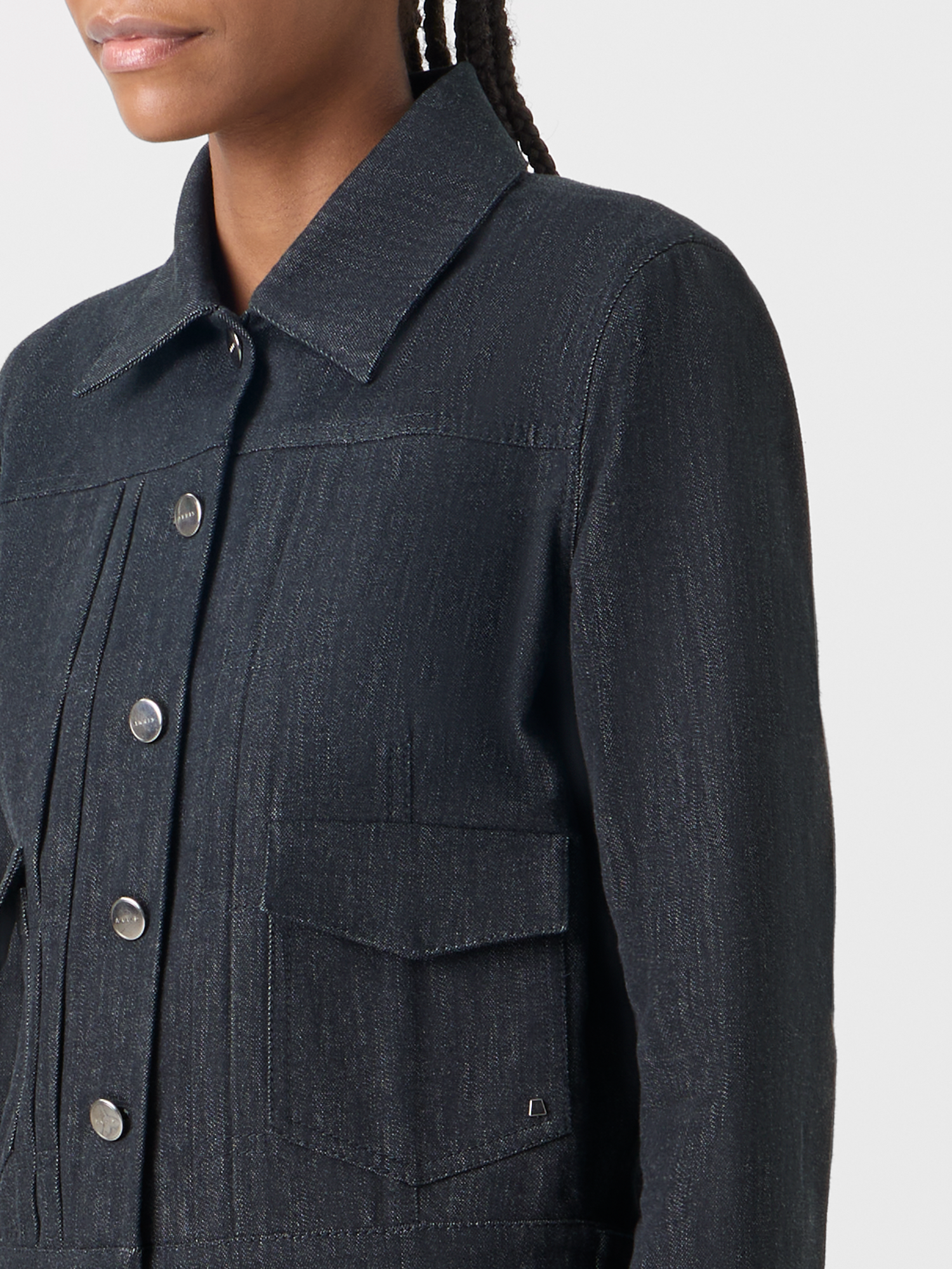 Designer Hilbert Short Cotton Denim Jacket with Patch Pockets - black