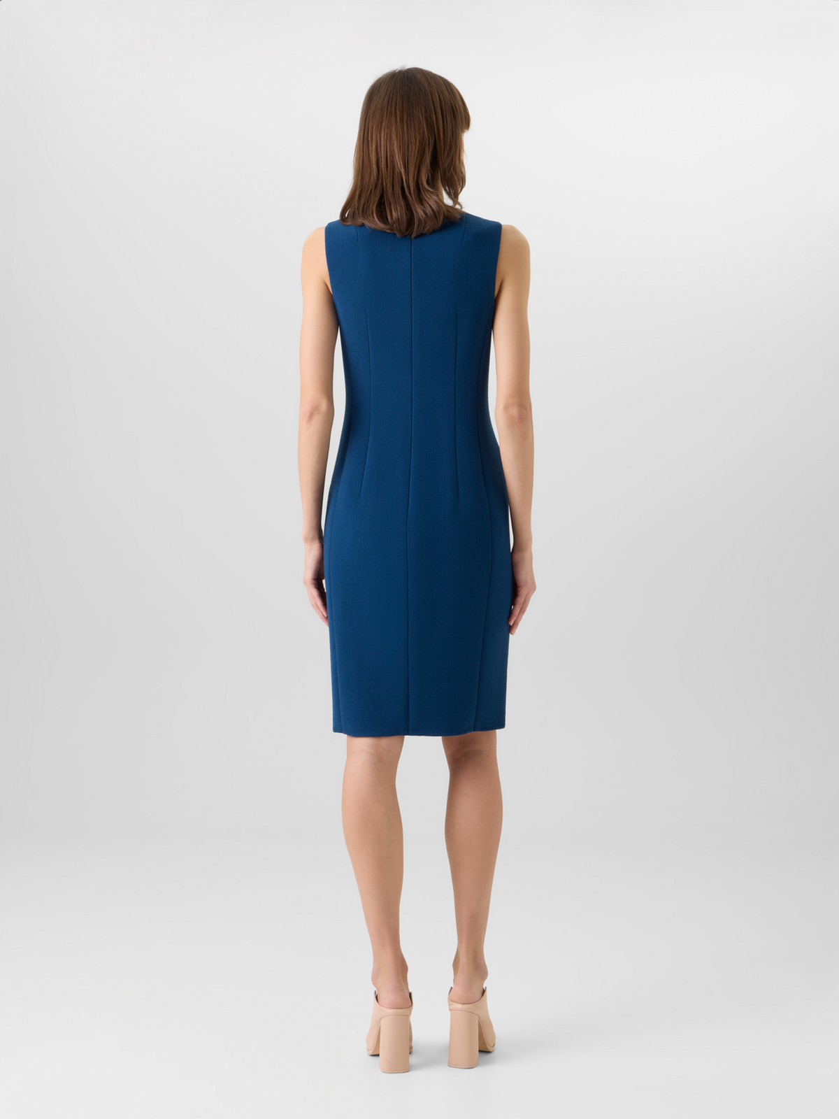 Designer Sleeveless Wool-Crêpe Double-Face Sheath Dress - blue #editorial