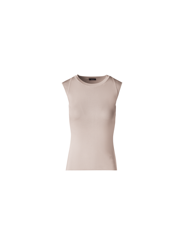 Designer Sleeveless Stretch-Silk Knit Top - beige - ecru