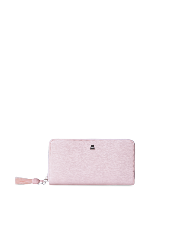 Designer Long Zip Around Wallet in Leather - pink