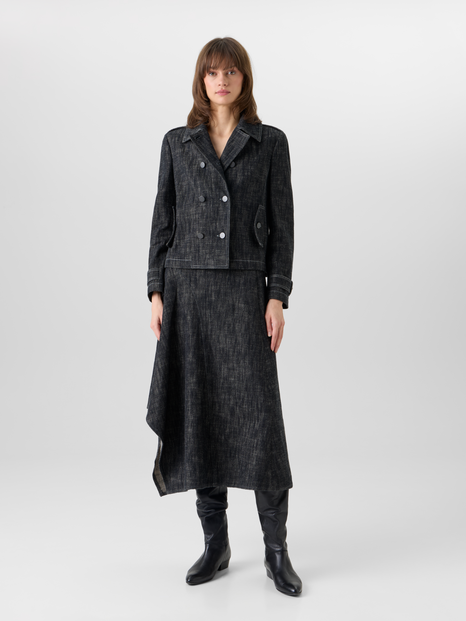 Designer Long-Sleeve Washed Heavyweight Cotton-Denim Jacket - black 