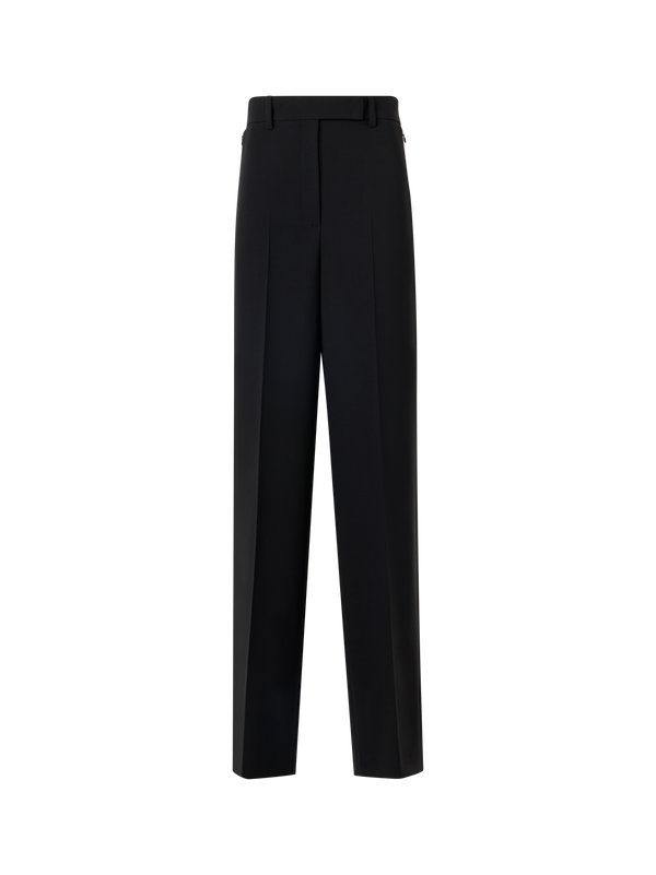 Designer Forest Wide-Straight-Leg Pants in Wool Double-Face - black