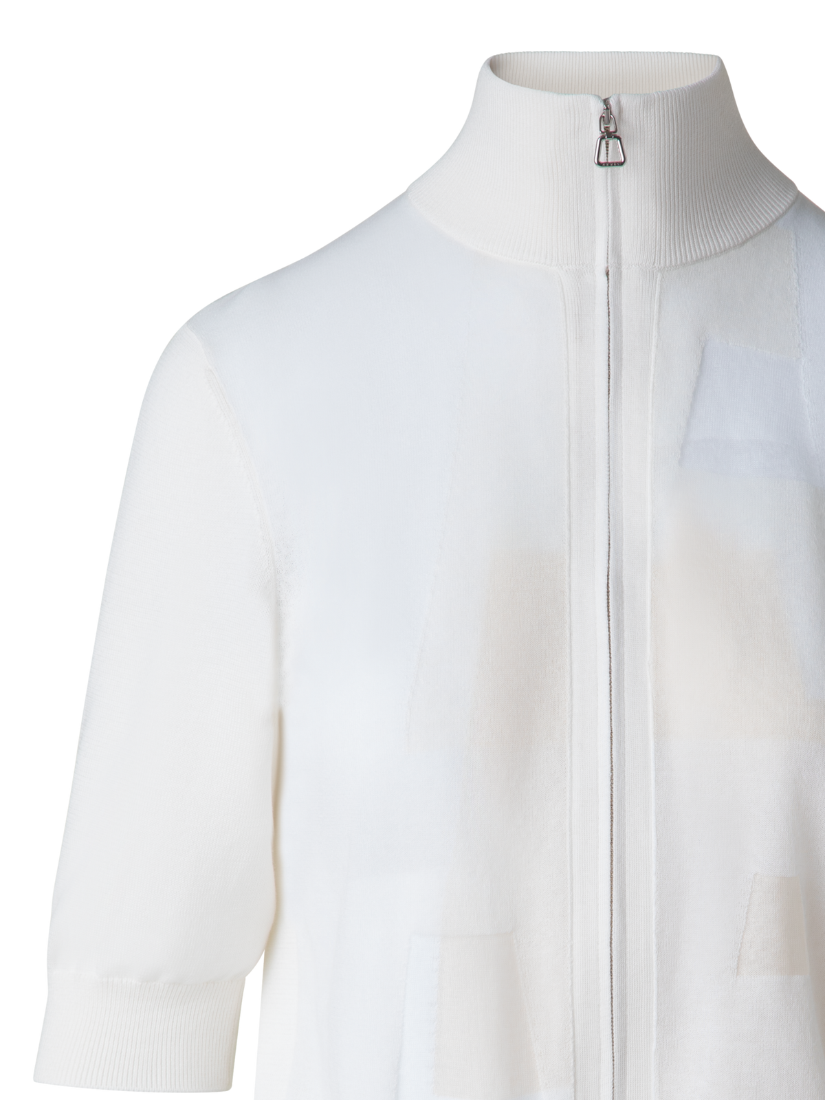 Designer Cotton Knit Cardigan with Trpezoid Jacquard  - ecru - white