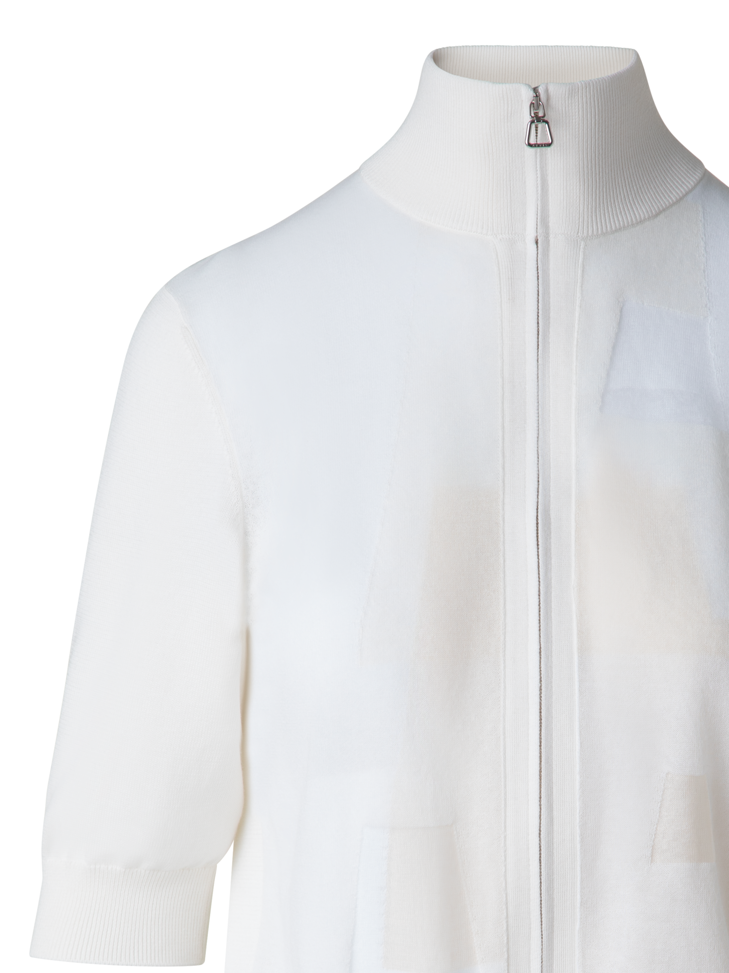 Designer Cotton Knit Cardigan with Trpezoid Jacquard  - ecru - white