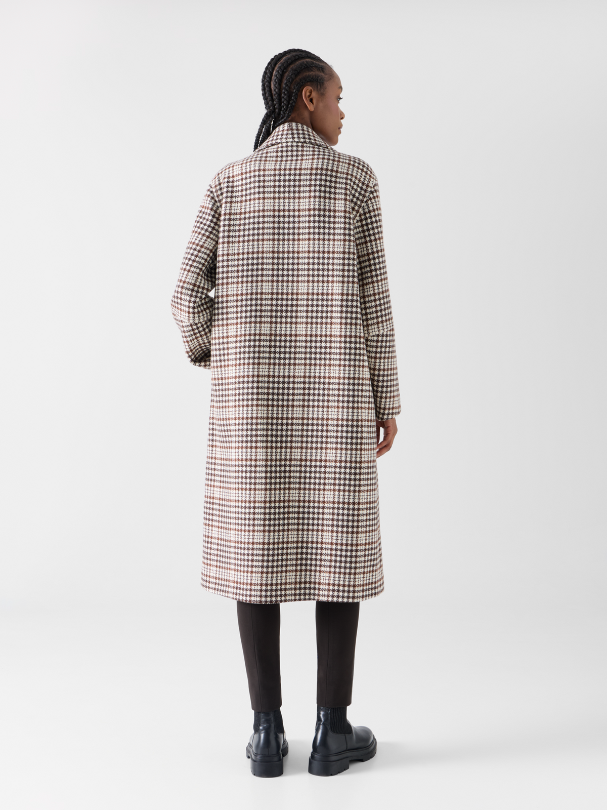 Designer Checked Wool-Blend Long Coat - multicolor - brown #editorial