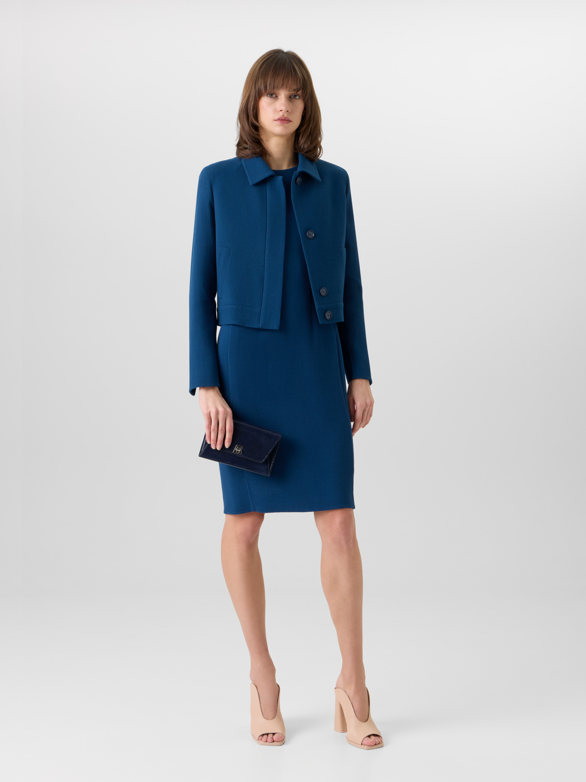 Designer Kato Short Jacket in Wool-Crêpe Double-Face - blue #editorial