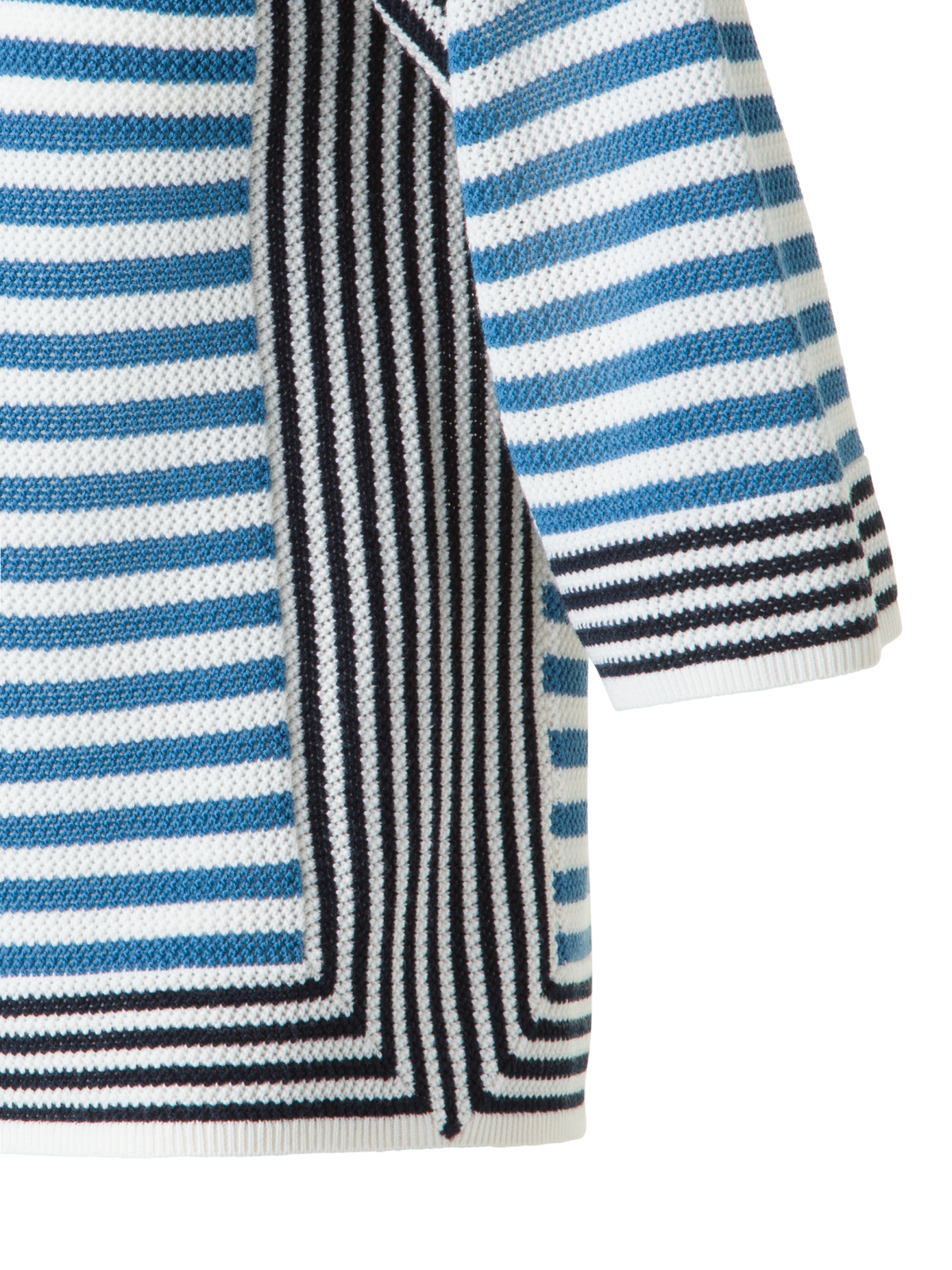 Designer Striped Volume-Sleeve Sweater in Merino Wool - blue - multicolor