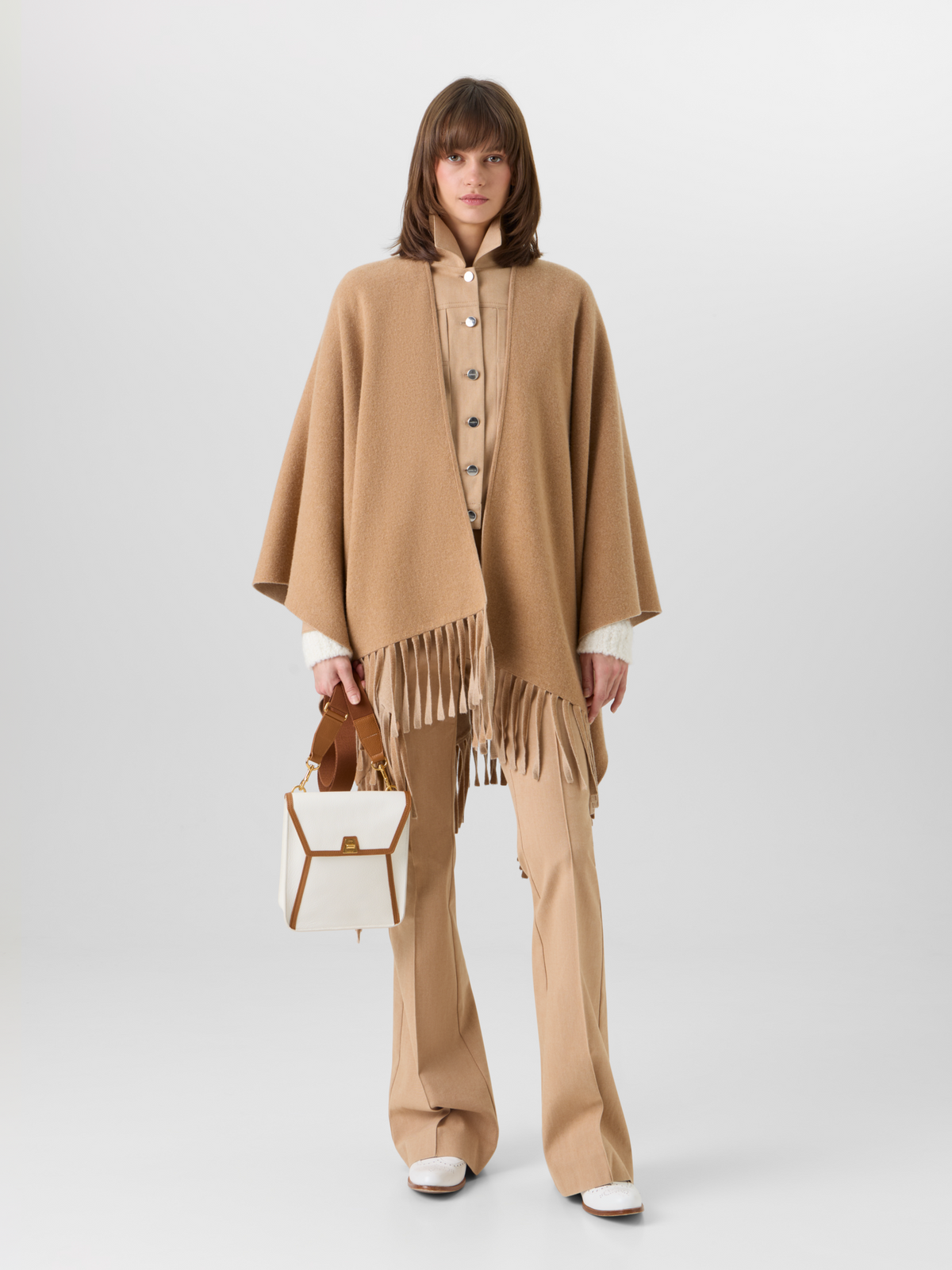 Designer Cashmere Double-Face Knit Cape - brown #editorial