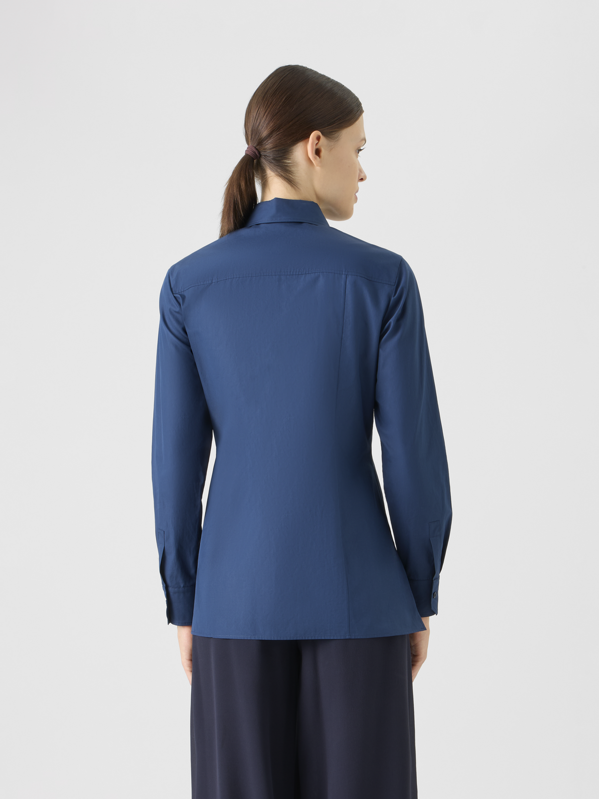 Designer Cotton Poplin Blouse with Pleated Front - blue #editorial
