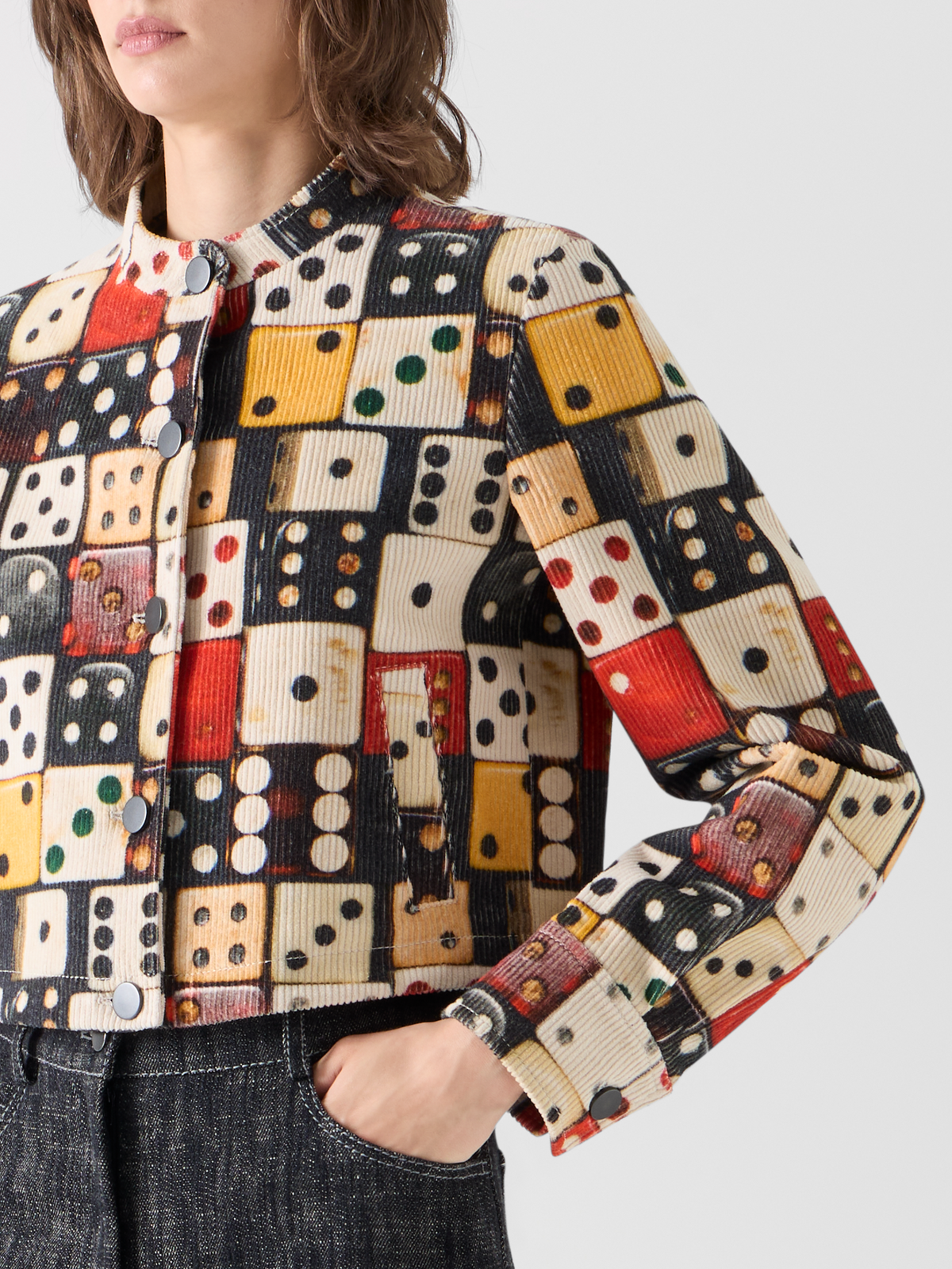 Designer Corduroy Jacket with Large Dice Print - multicolor 