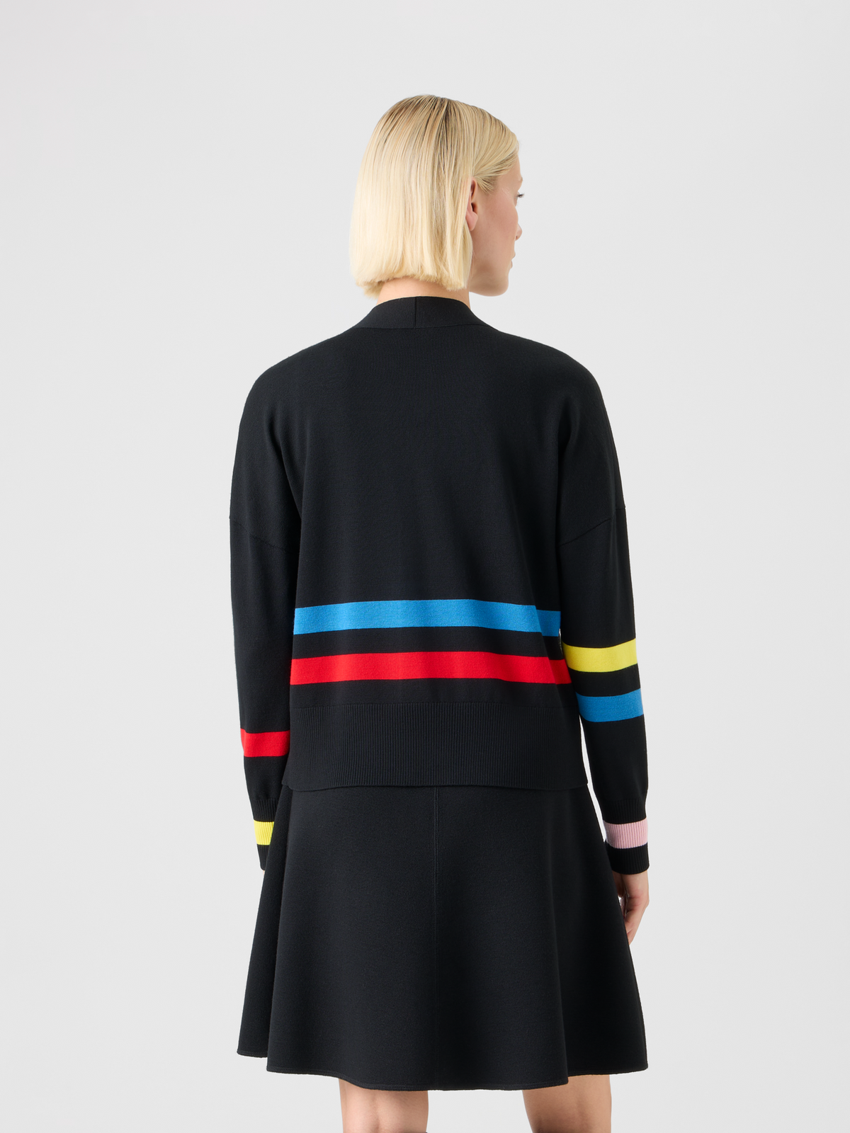 Designer Color-Block Stripe Merino Wool Cardigan - black - multicolor #editorial