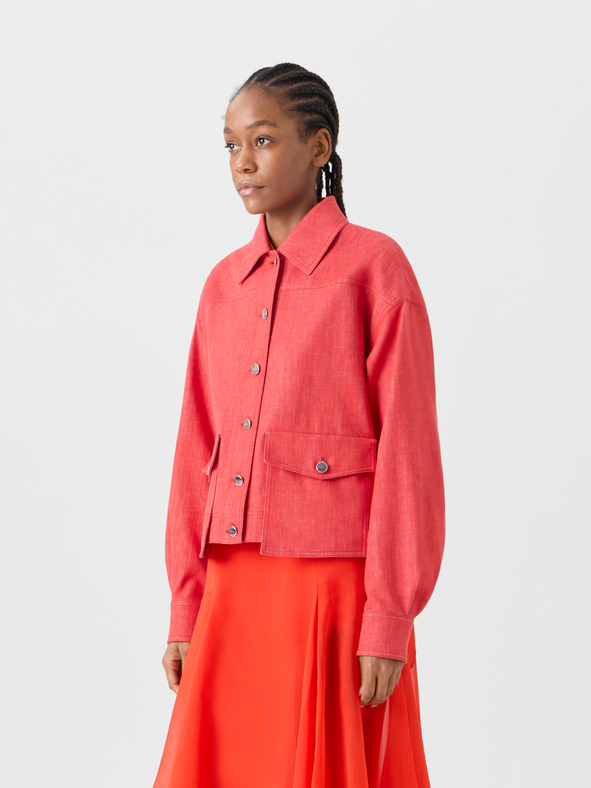 Designer Hilly Oversize Jacket in Cotton Denim - red #editorial