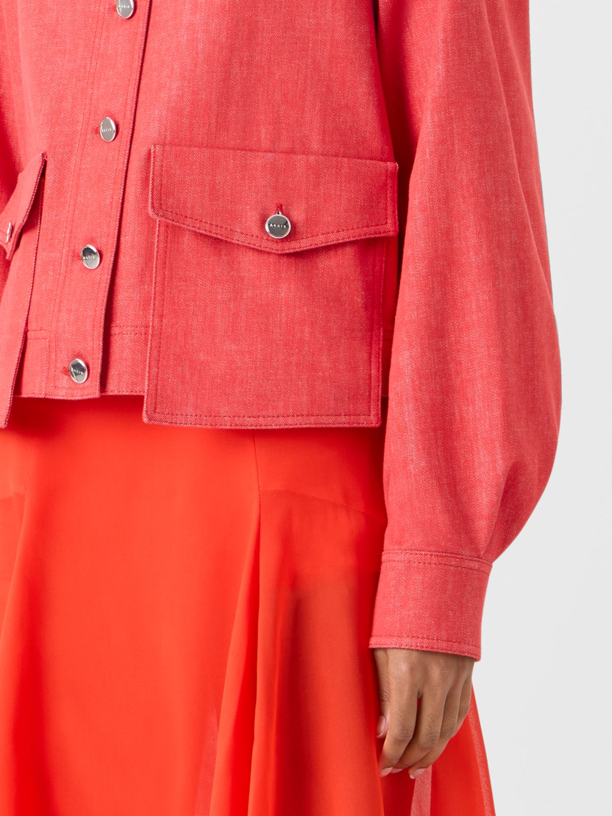 Designer Hilly Oversize Jacket in Cotton Denim - red #editorial