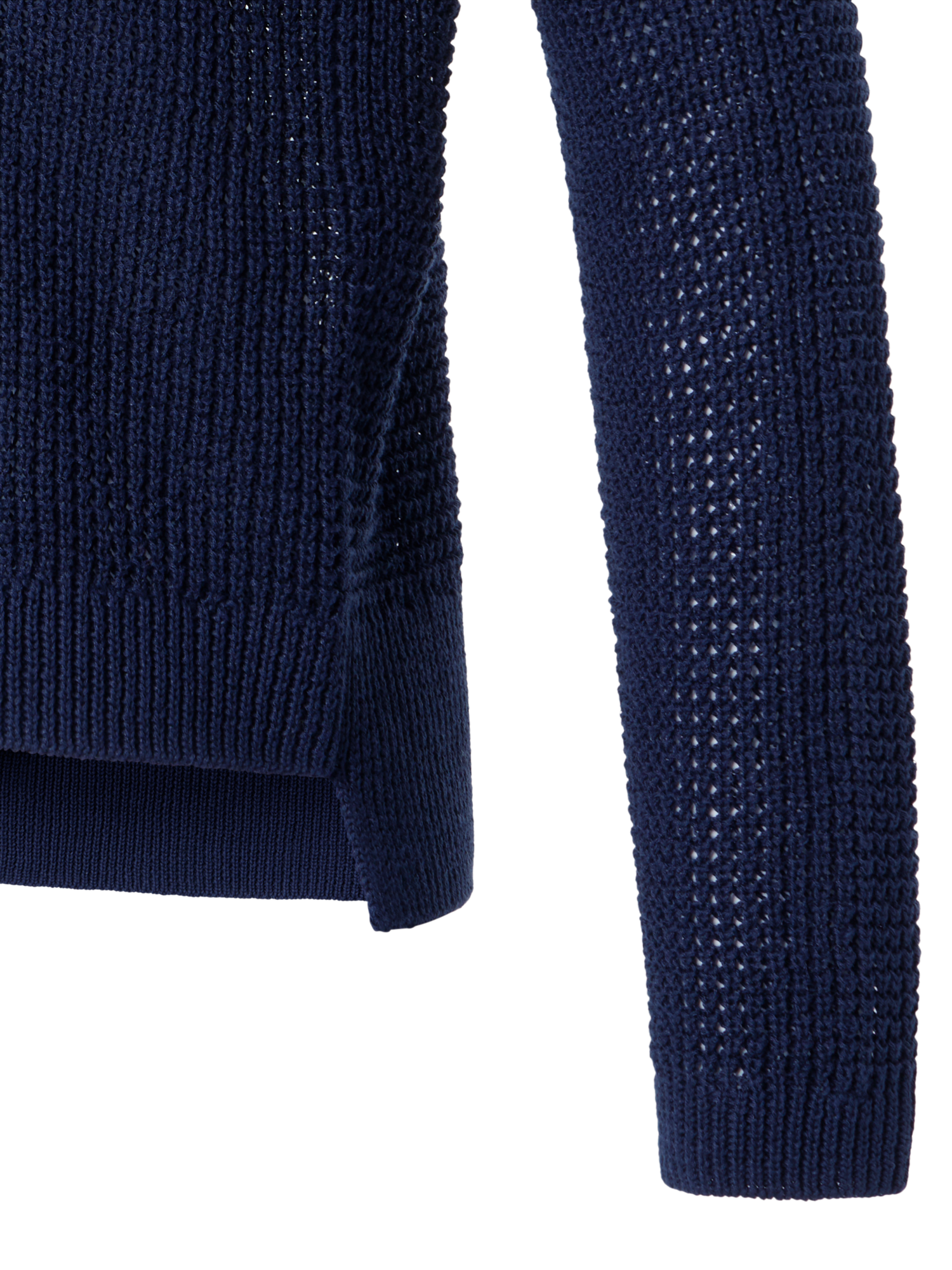 Designer Off-Shoulder Linen-Cotton V-Neck Knit Sweater - navy - blue