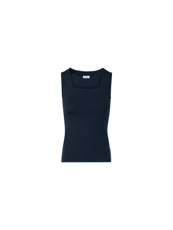 Designer Fitted Modal Stretch Top with Square Neck - navy - blue