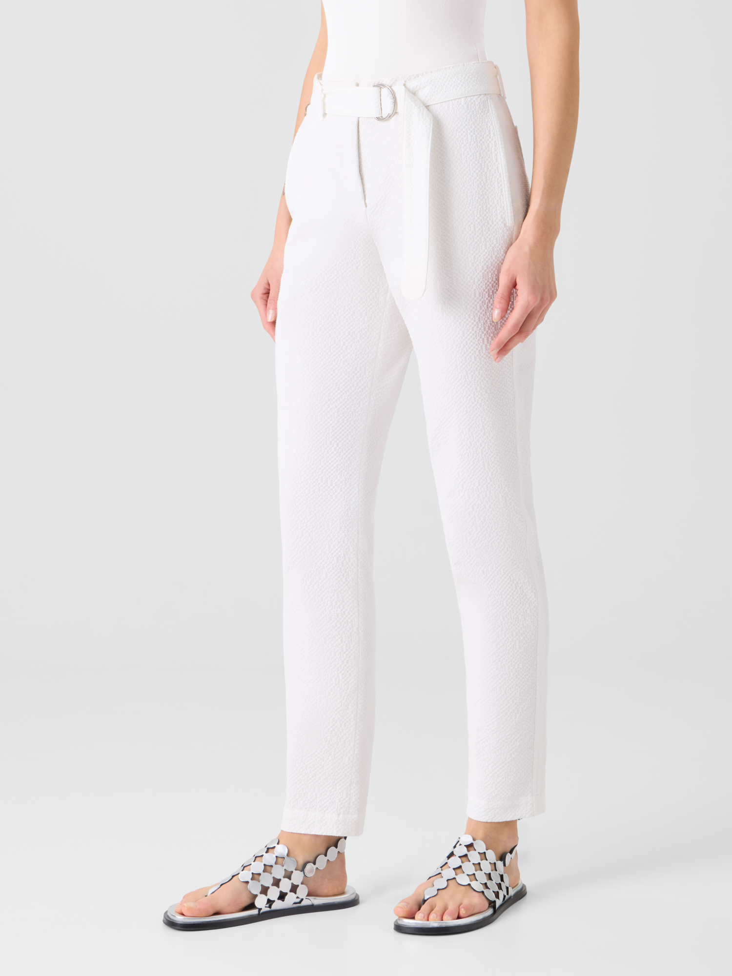 Designer Fallon Mid-Rise Cotton Seersucker Tapered Pants - white
