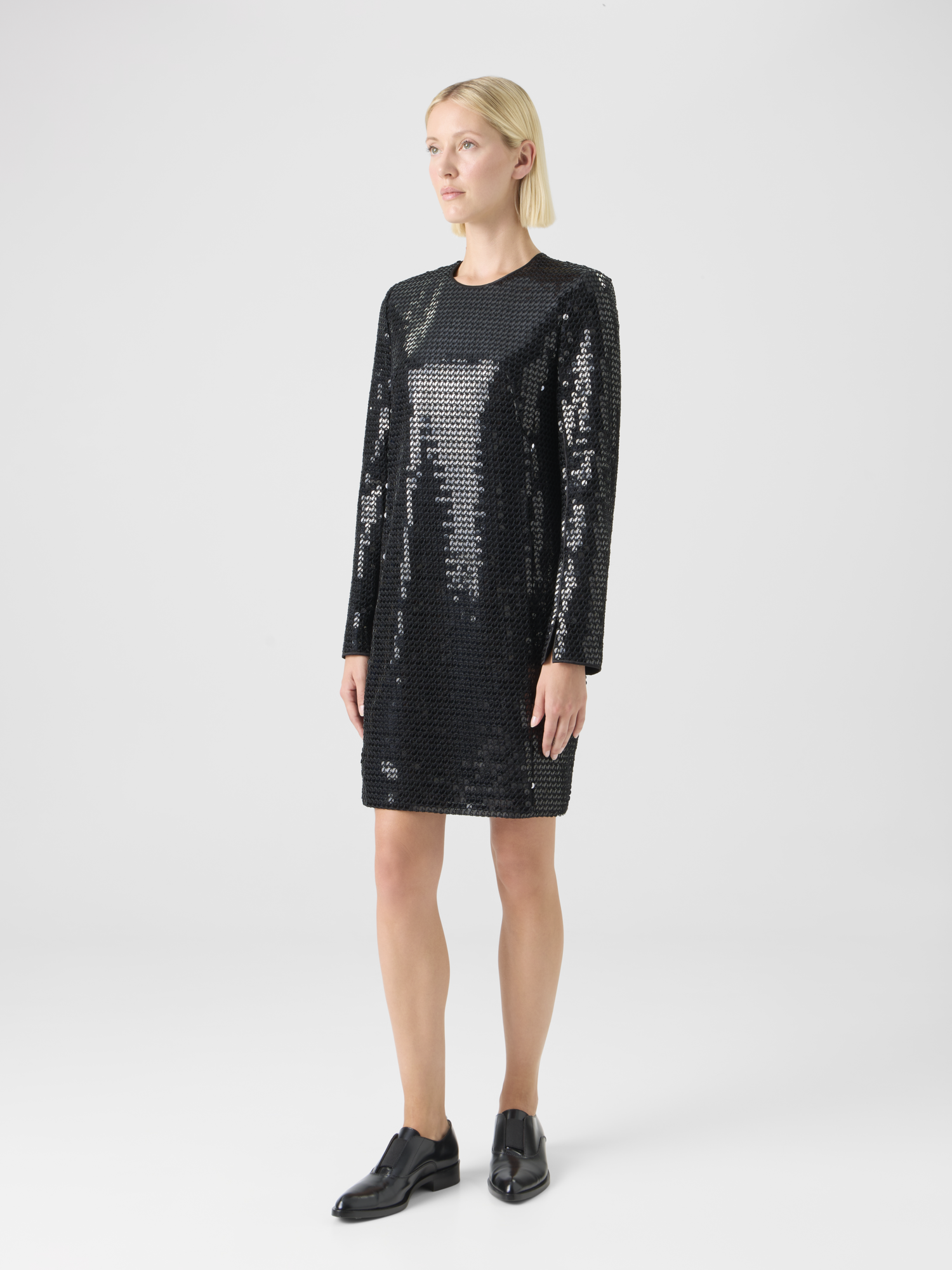 Designer Corded Sequins on Chiffon Cocktail Sheath Dress - black 