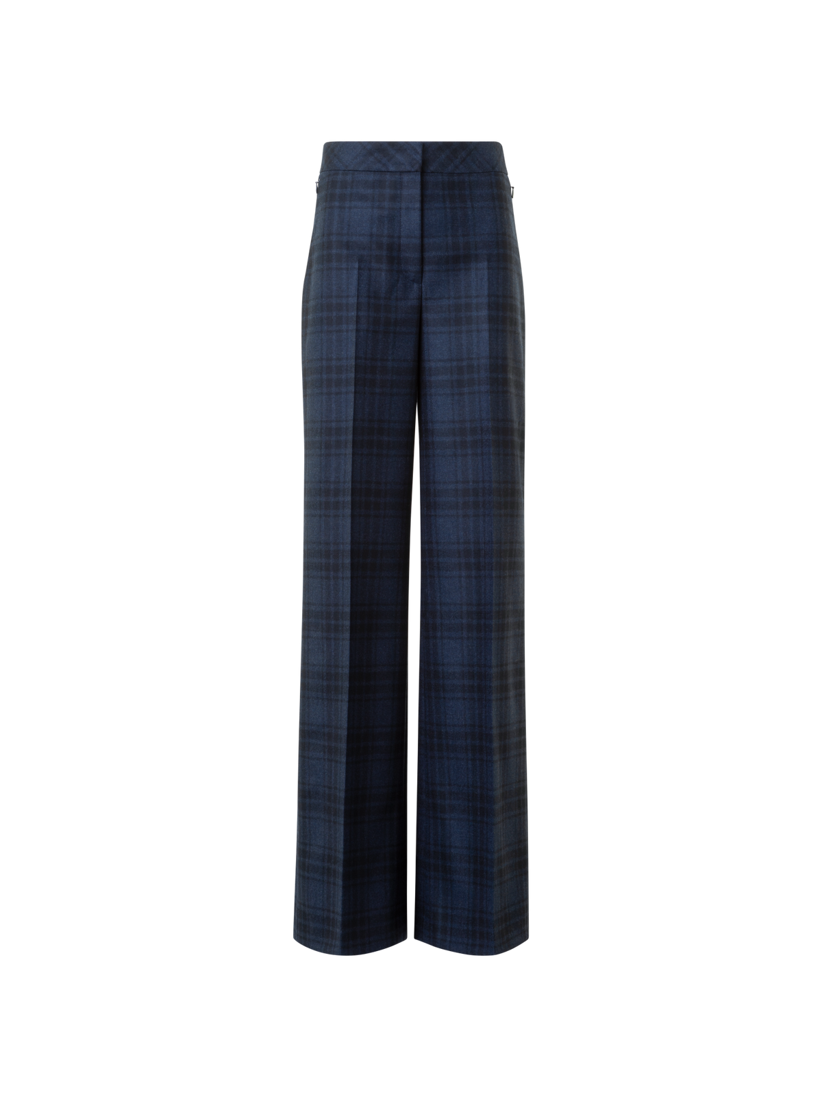 Designer Wide Wool Flannel Plaid Pants - neutral - navy - blue