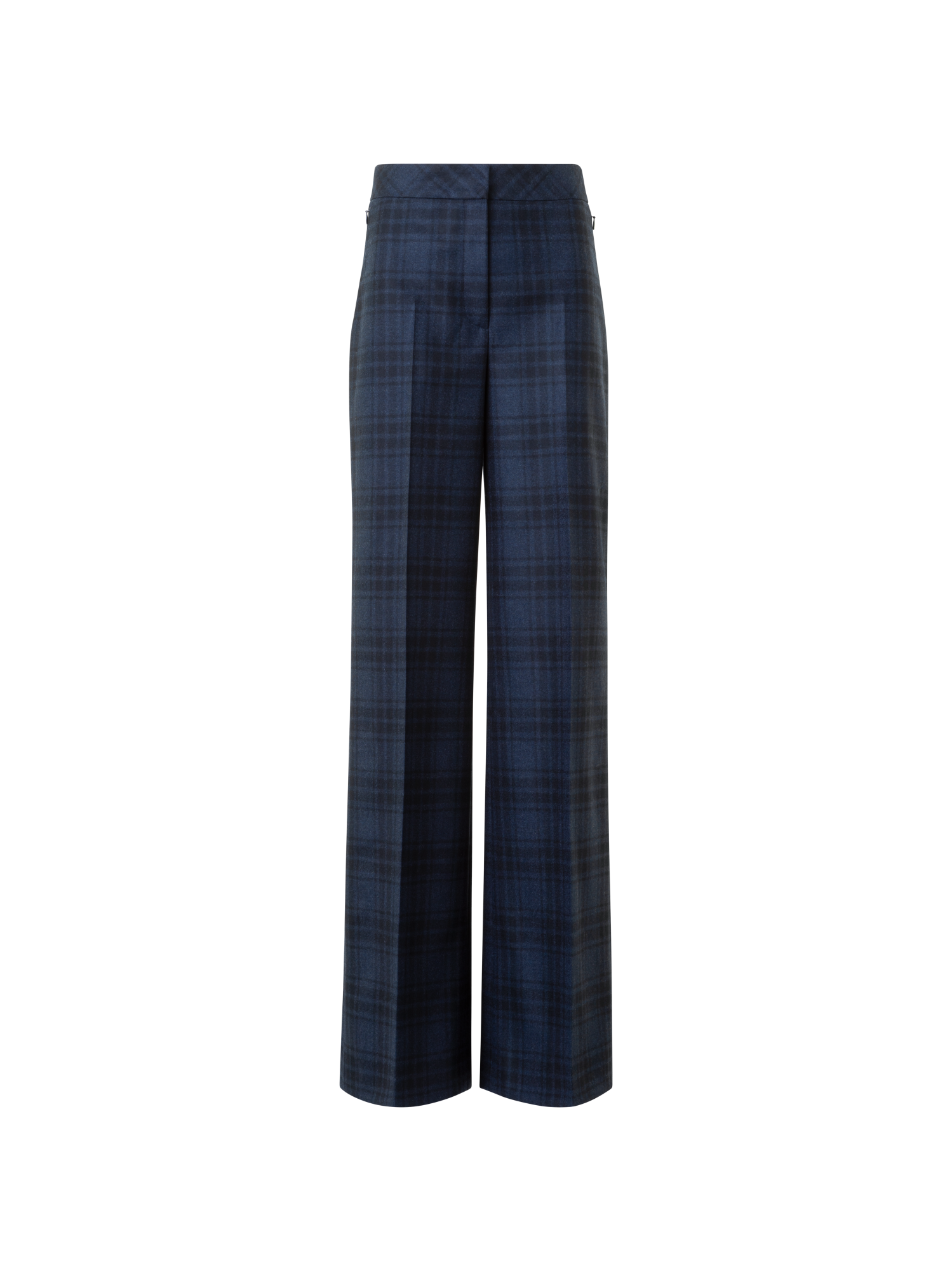Designer Wide Wool Flannel Plaid Pants - neutral - navy - blue