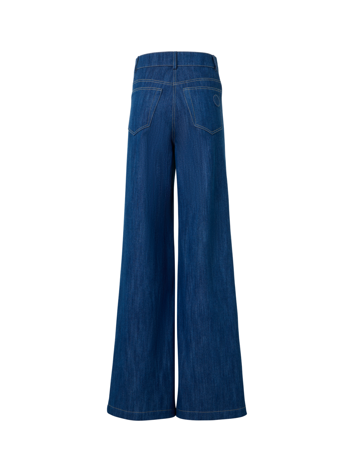 Designer Wide Cotton Denim Stretch Pants - navy - blue