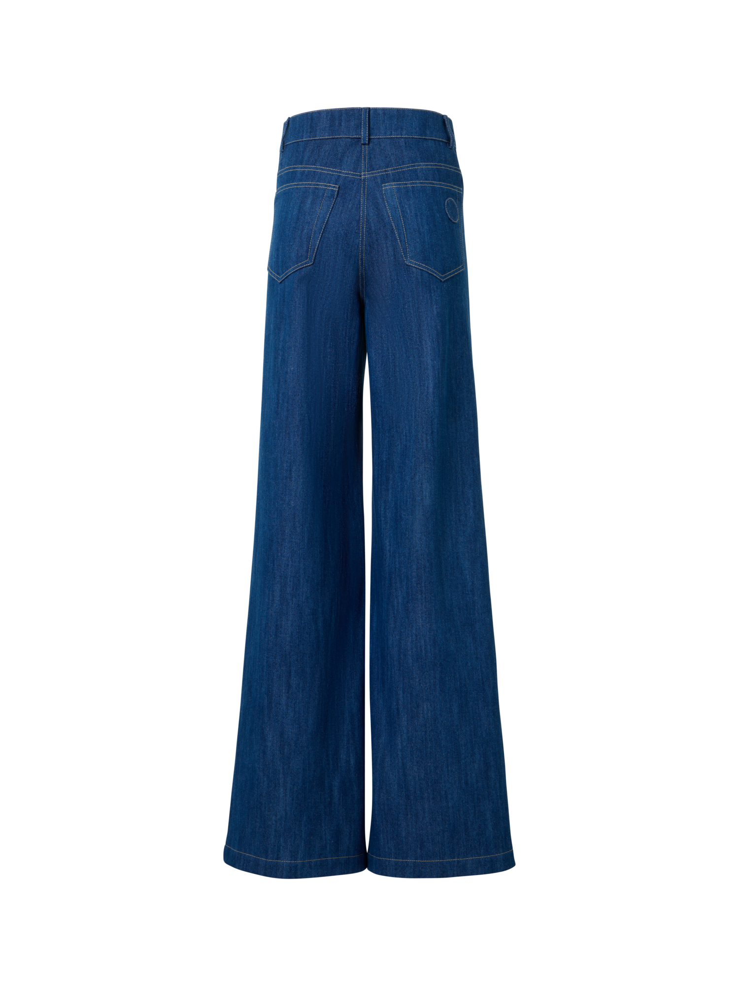 Designer Wide Cotton Denim Stretch Pants - navy - blue