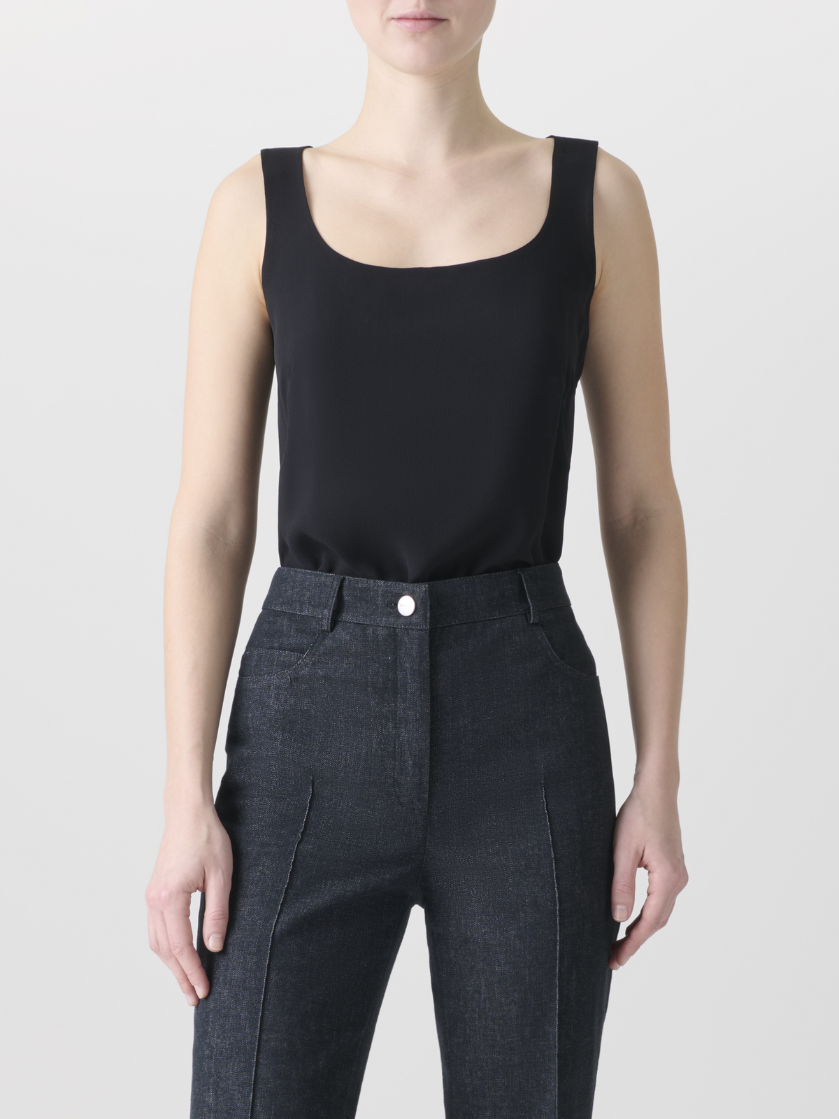 Designer Sleeveless Silk Georgette Top - black #editorial