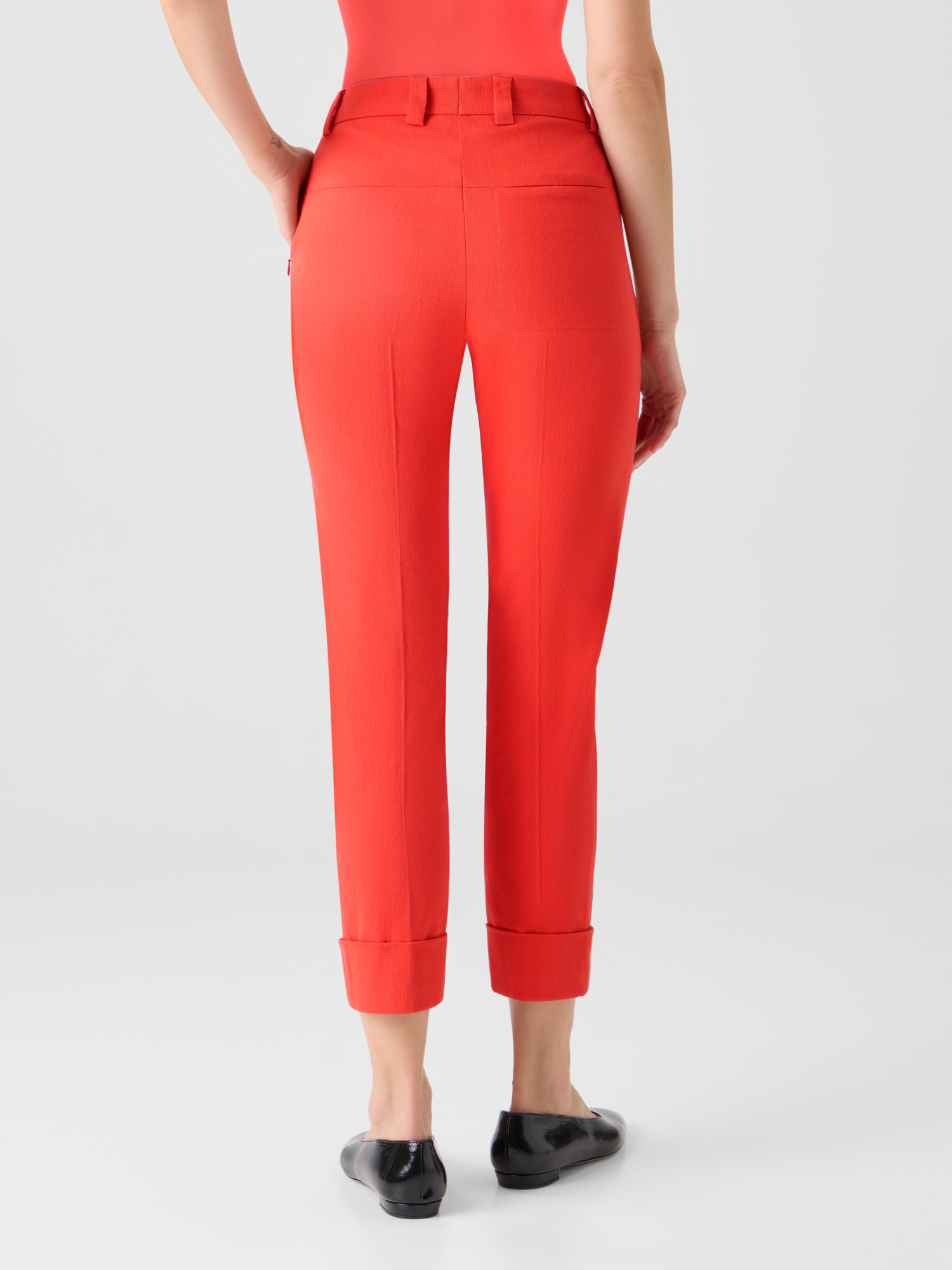 Designer Maxima Tapered Cotton Denim Pants - red