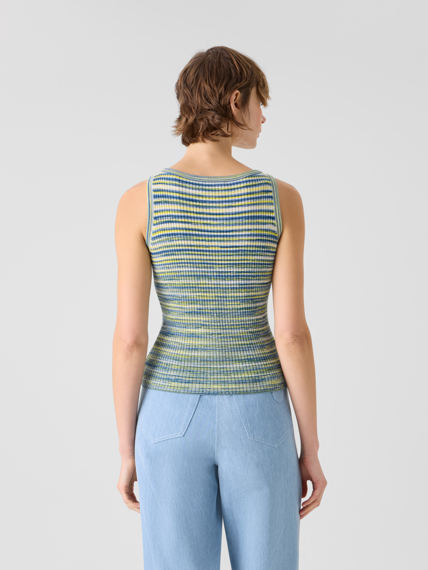 Designer Fitted Scoop Neck Space-Dye Merino Rib Knit Tank - multicolor