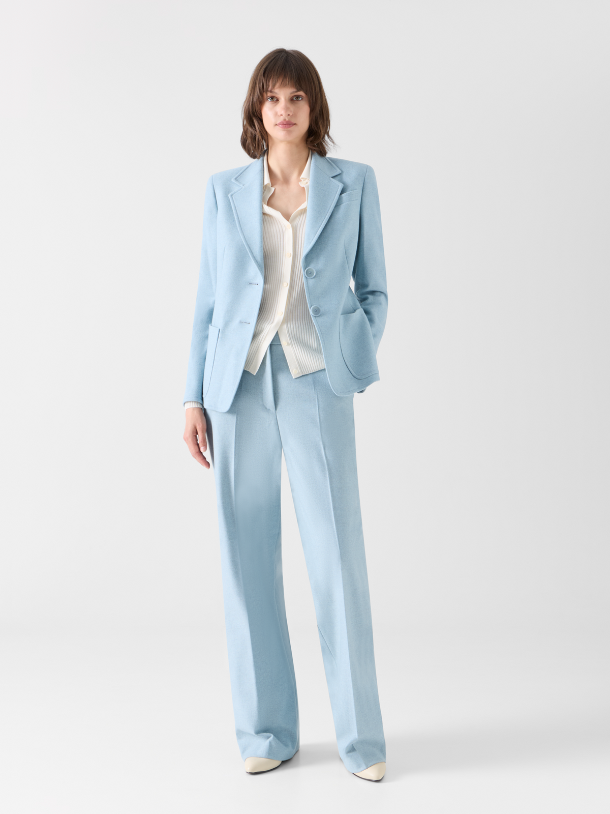 Designer Tailored Wool Flannel Jacket - blue 
