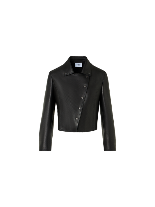 Designer Biker Jacket in Pin Dot Nappa Leather - black