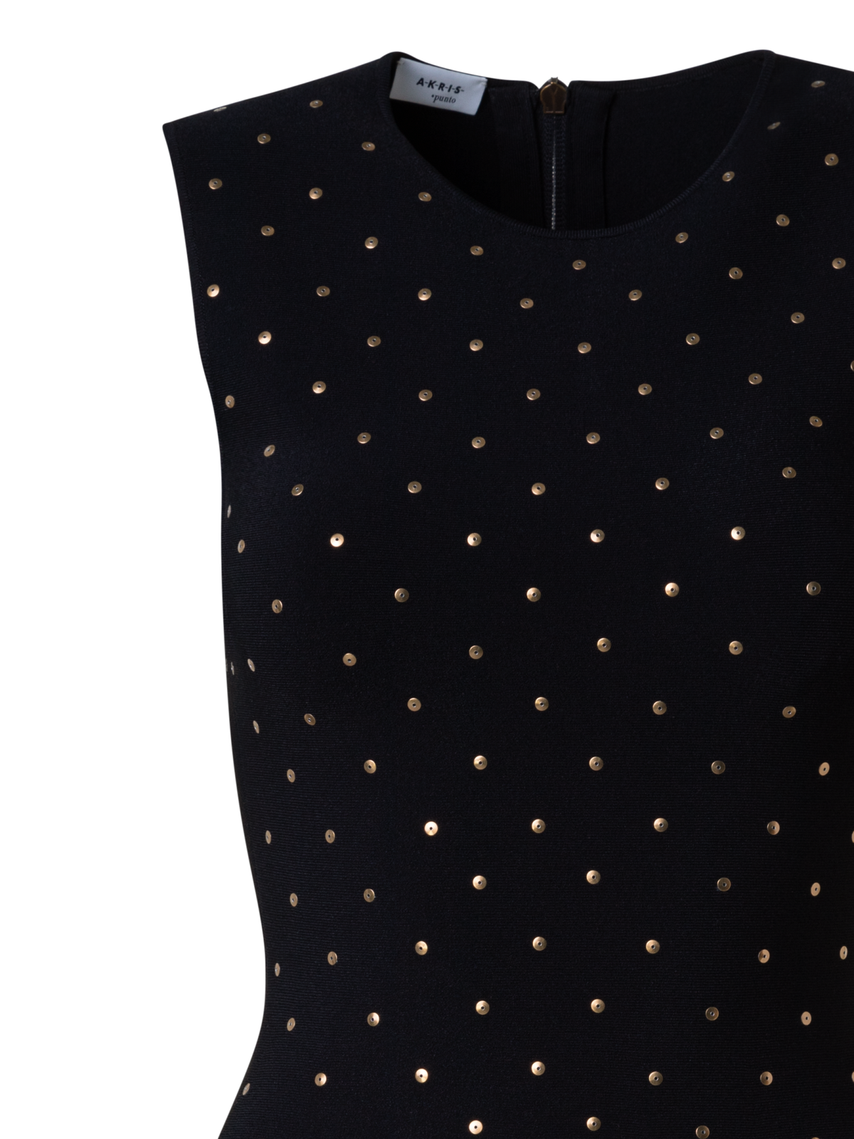 Designer Fit and Flare Dress with Gold Polka Dot Studs - black