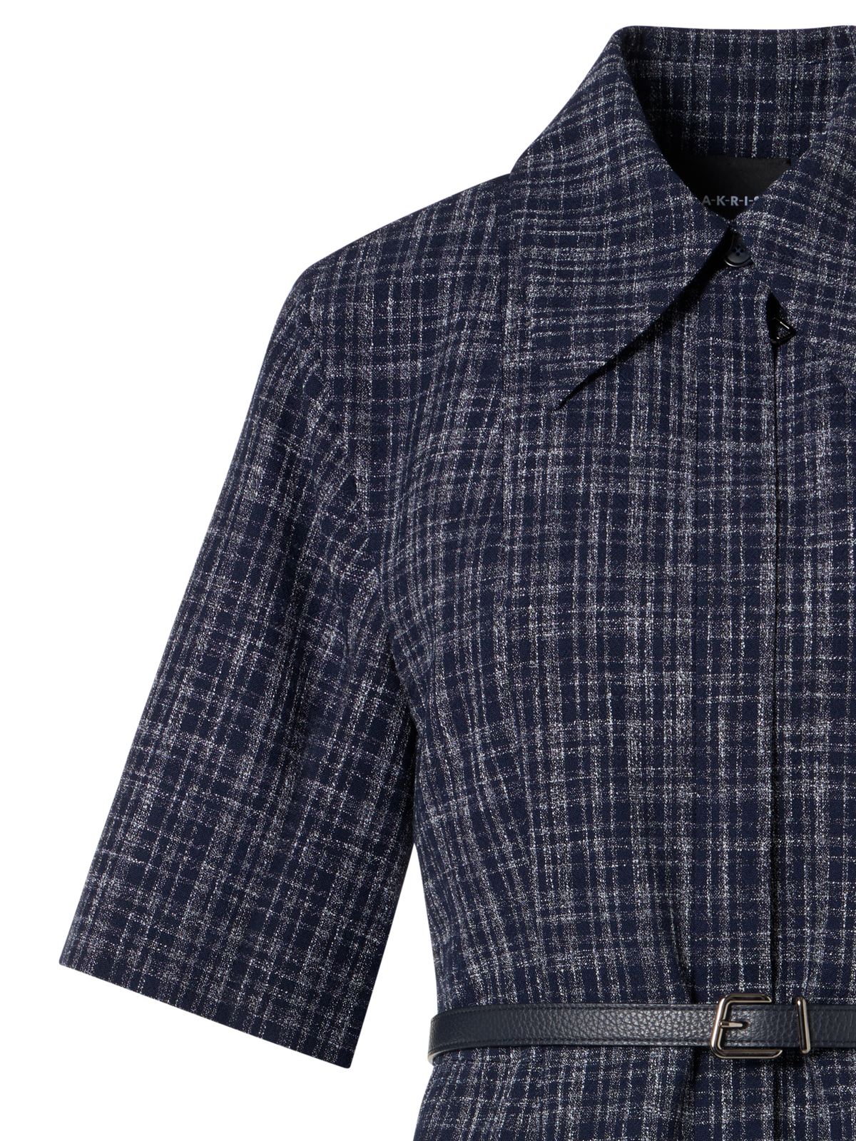 Designer Short-Sleeve Wool-Viscose Tweed Shirt Dress - blue