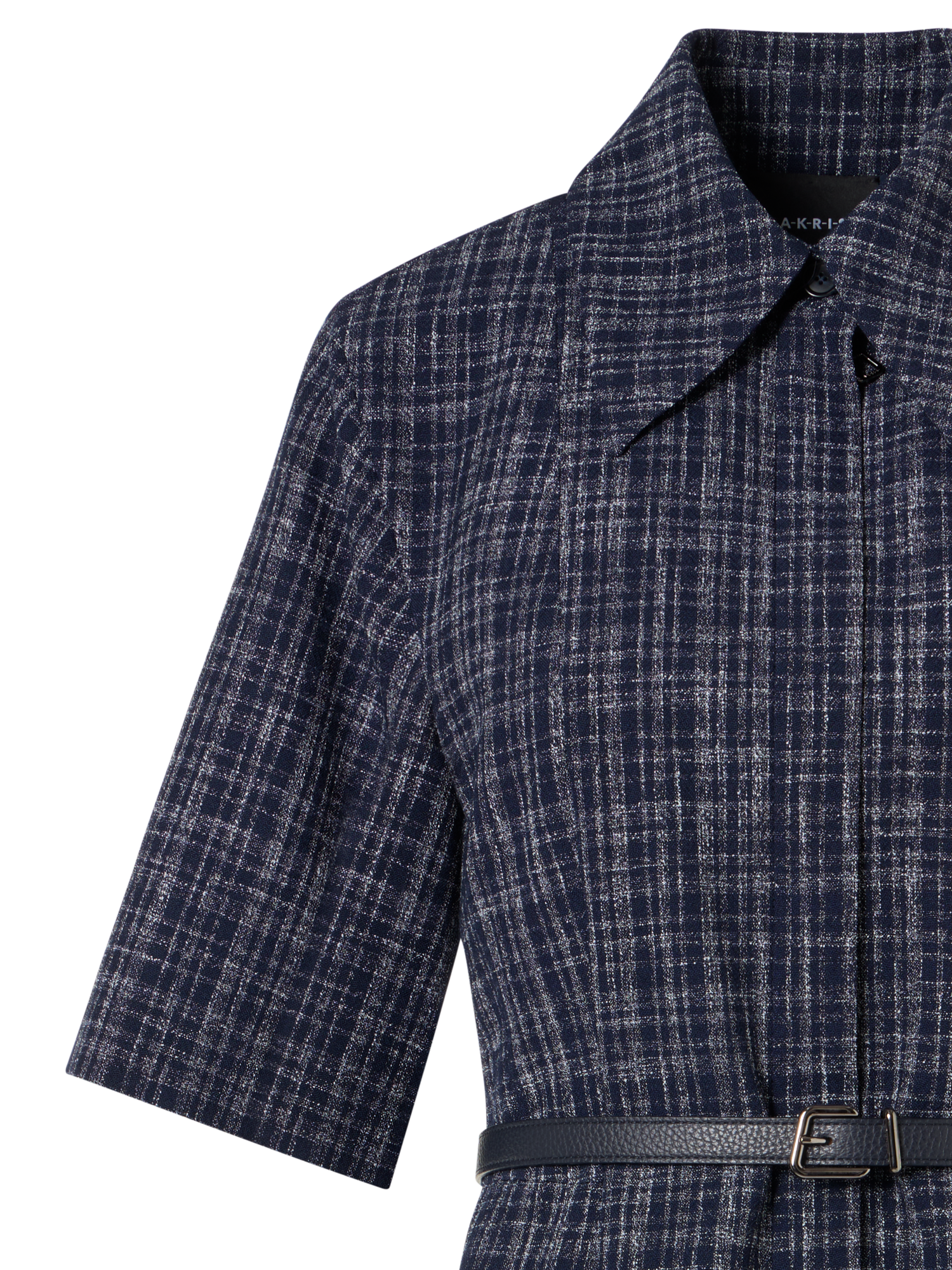 Designer Short-Sleeve Wool-Viscose Tweed Shirt Dress - blue