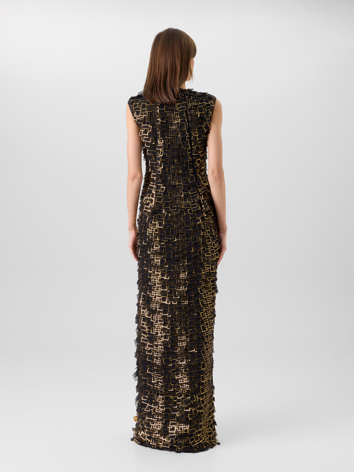 Designer Gown in Golden Frame Organza Tiles - black - multicolor 