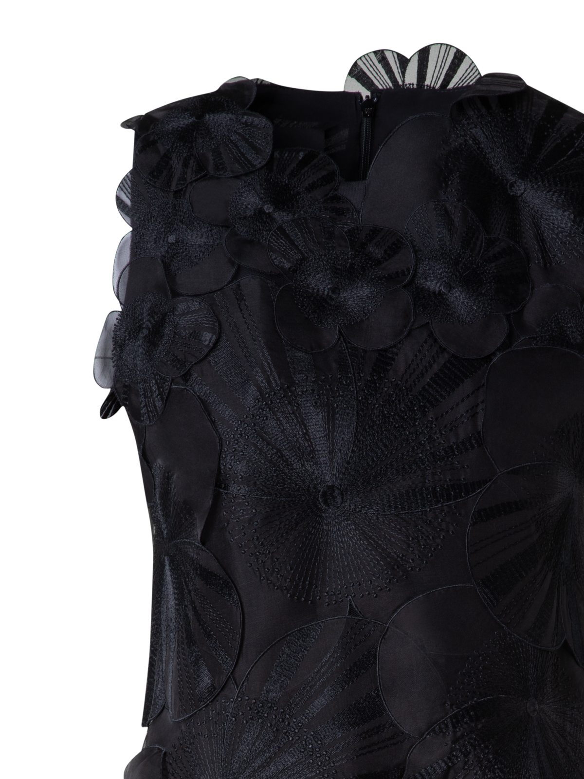 Designer Short Sheath Dress with Poppy Embroidery - black