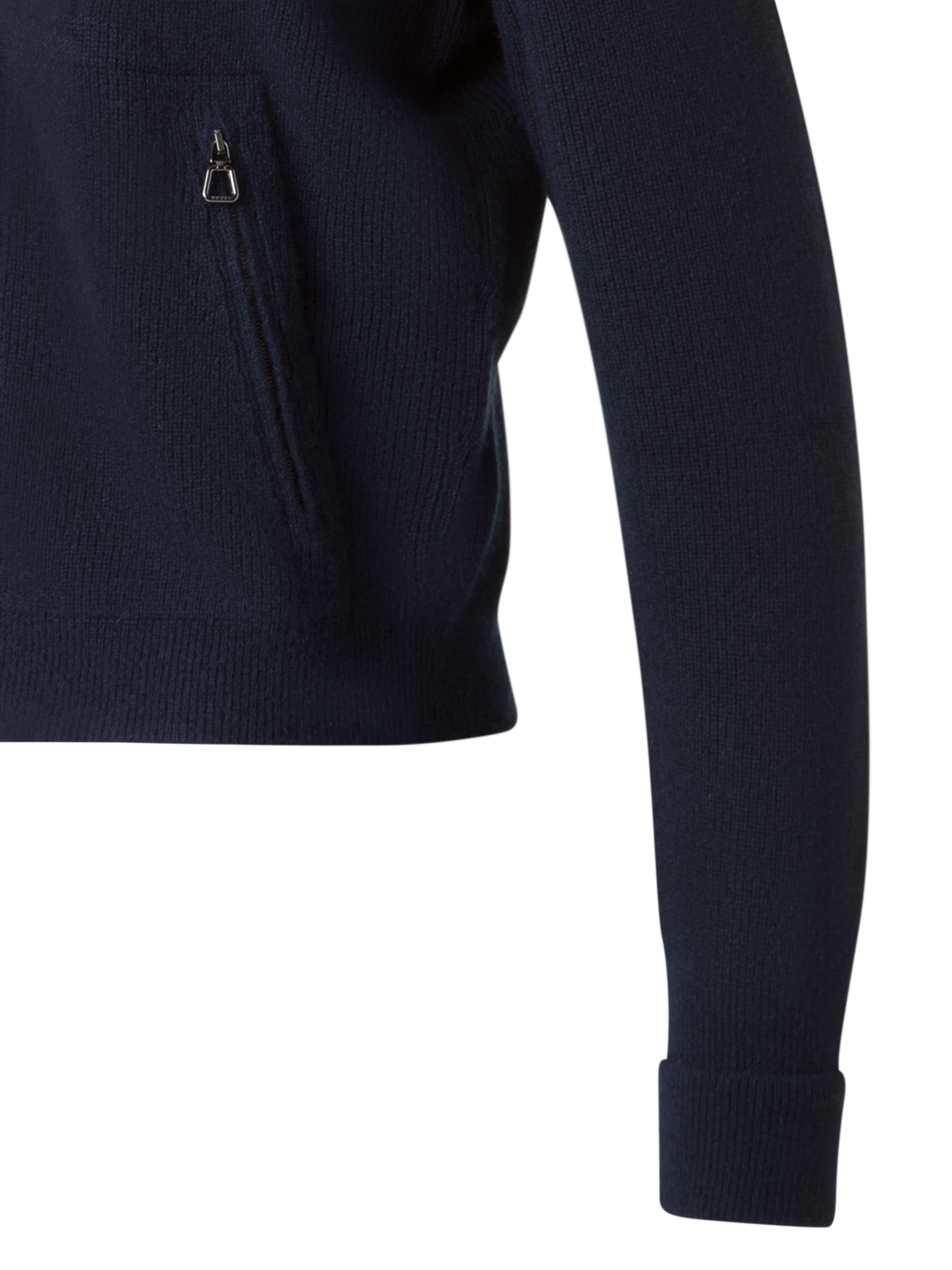 Designer Ribbed Zip Cardigan in Cashmere Knit - navy - blue