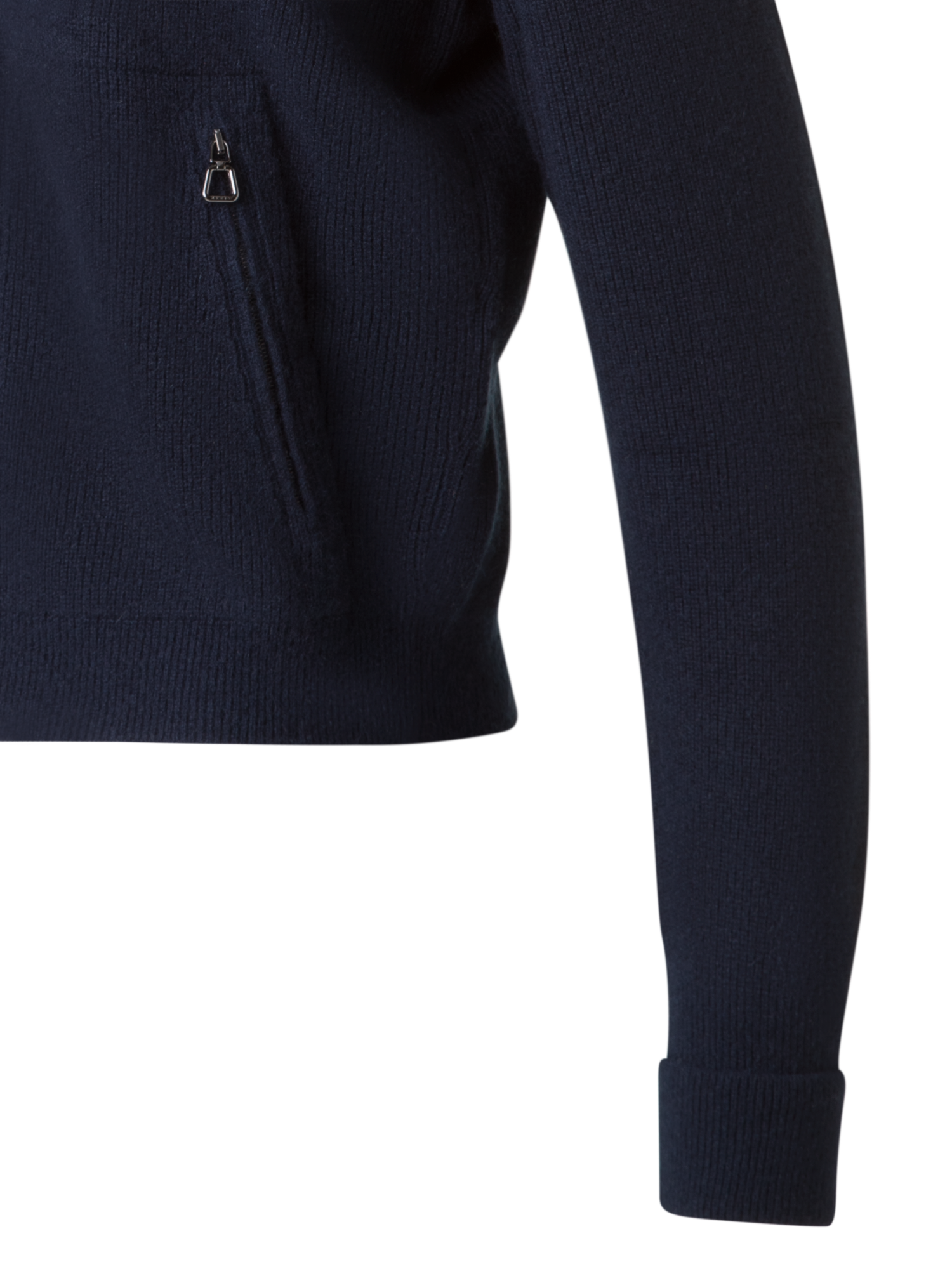 Designer Ribbed Zip Cardigan in Cashmere Knit - navy - blue