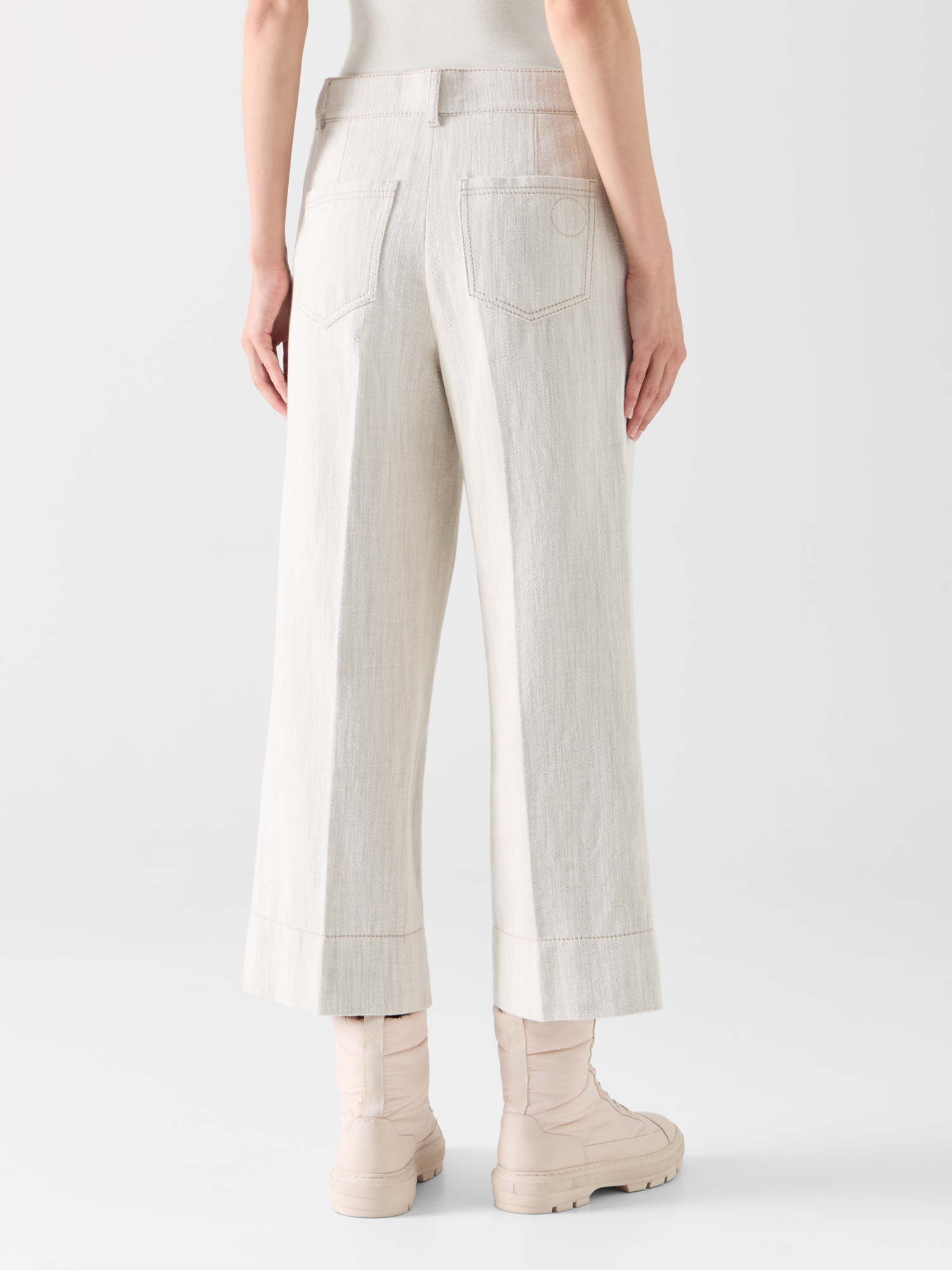 Designer High-Waist Cropped Wide Leg Denim Pants - ecru 