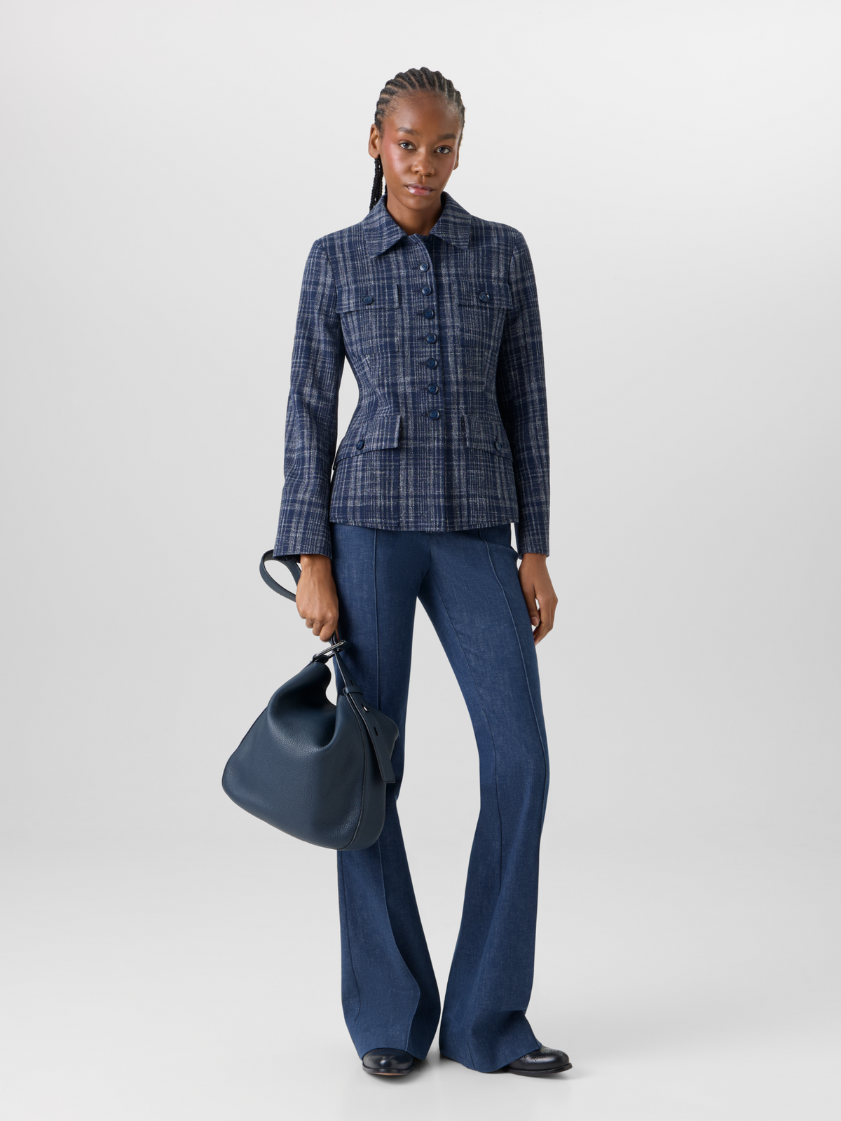 Designer Delia Jacket in Wool-Viscose Tweed - blue #editorial