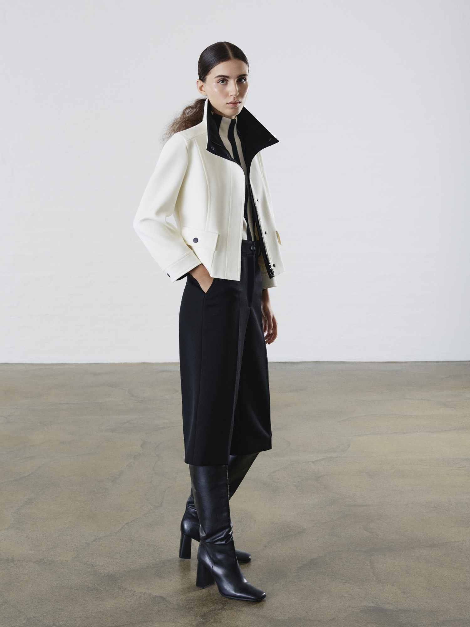 Designer Contrast Wool Tricotine Jacket - multicolor - ecru